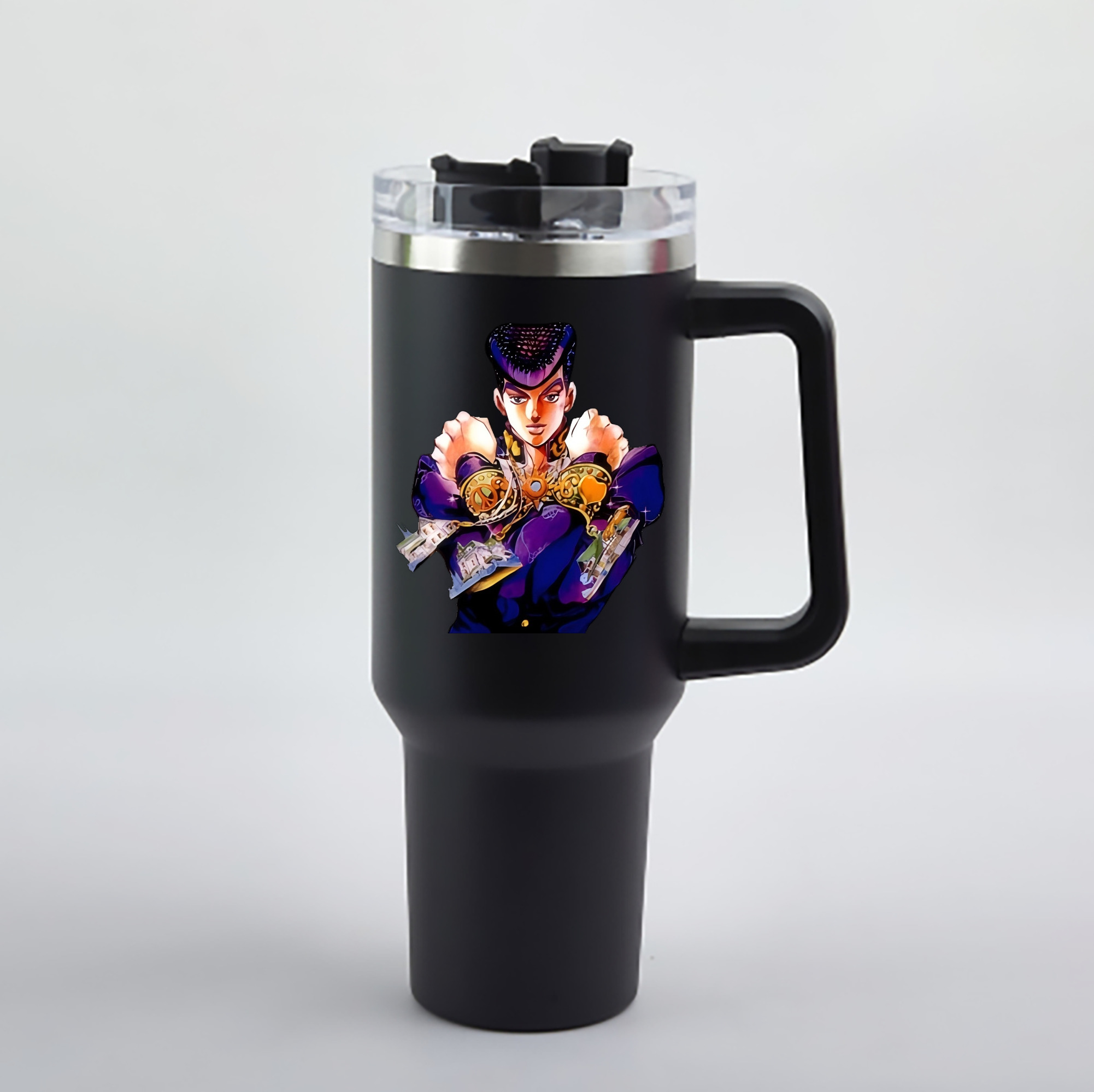 （画像用） ジョジョの奇妙な冒険 ひがしかた じょうすけ JoJo's Bizarre Adventure Higashikata Josuke 1200mL車用タンブラー - クリスタルステッカー（プラスチックストロー付き）
