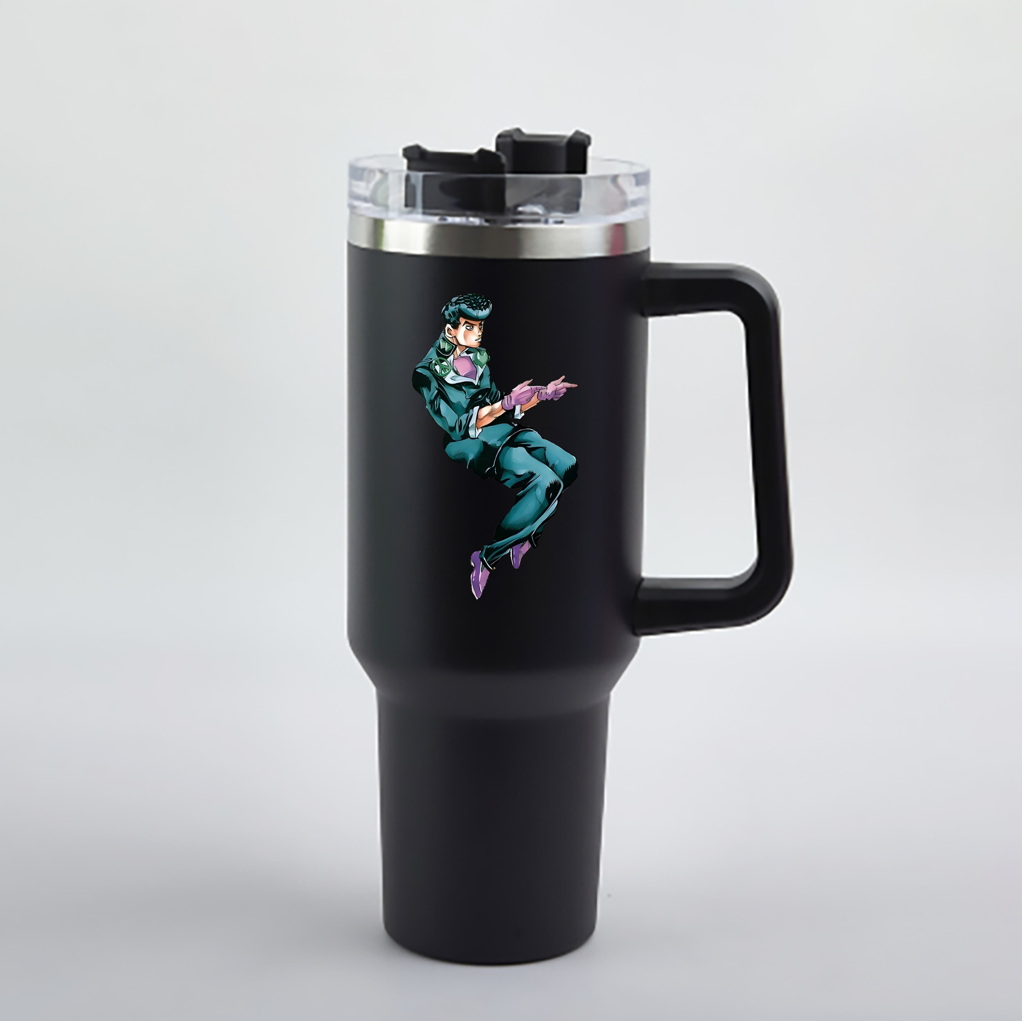 （画像用） ジョジョの奇妙な冒険 ひがしかた じょうすけ JoJo's Bizarre Adventure Higashikata Josuke 1200mL車用タンブラー - クリスタルステッカー（プラスチックストロー付き）