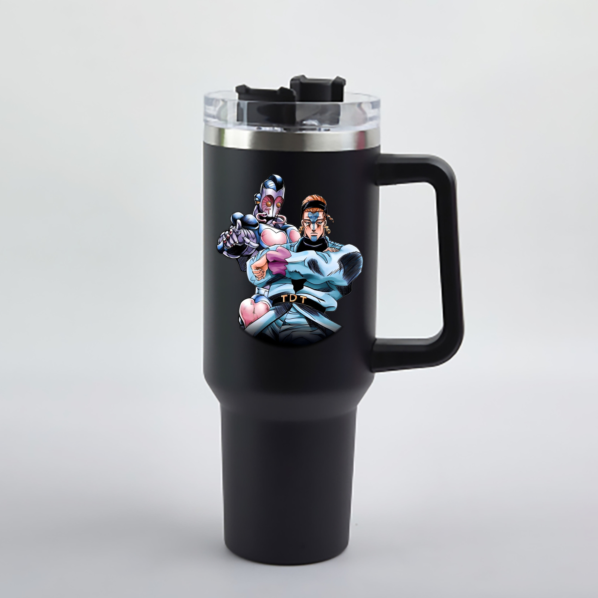 （画像用） ジョジョの奇妙な冒険 ひがしかた じょうすけ JoJo's Bizarre Adventure Higashikata Josuke 1200mL車用タンブラー - クリスタルステッカー（プラスチックストロー付き）