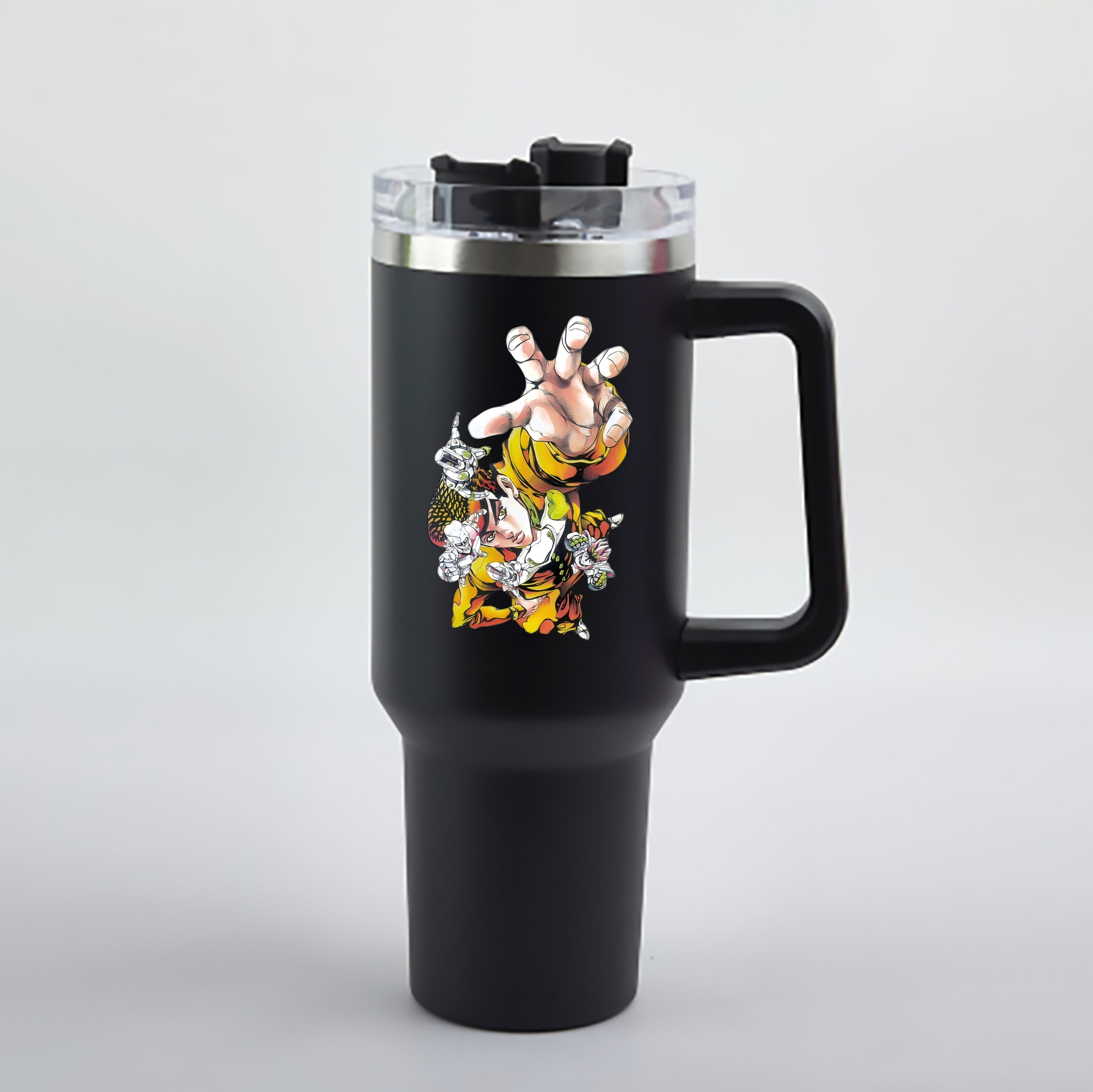 （画像用） ジョジョの奇妙な冒険 ひがしかた じょうすけ JoJo's Bizarre Adventure Higashikata Josuke 1200mL車用タンブラー - クリスタルステッカー（プラスチックストロー付き）