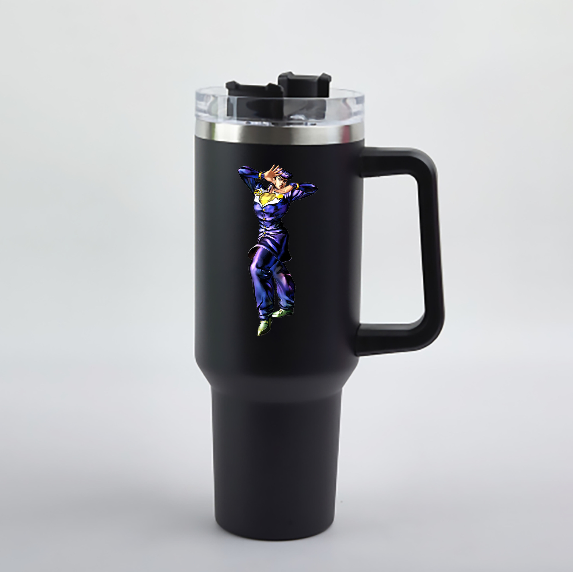 （画像用） ジョジョの奇妙な冒険 ひがしかた じょうすけ JoJo's Bizarre Adventure Higashikata Josuke 1200mL車用タンブラー - クリスタルステッカー（プラスチックストロー付き）