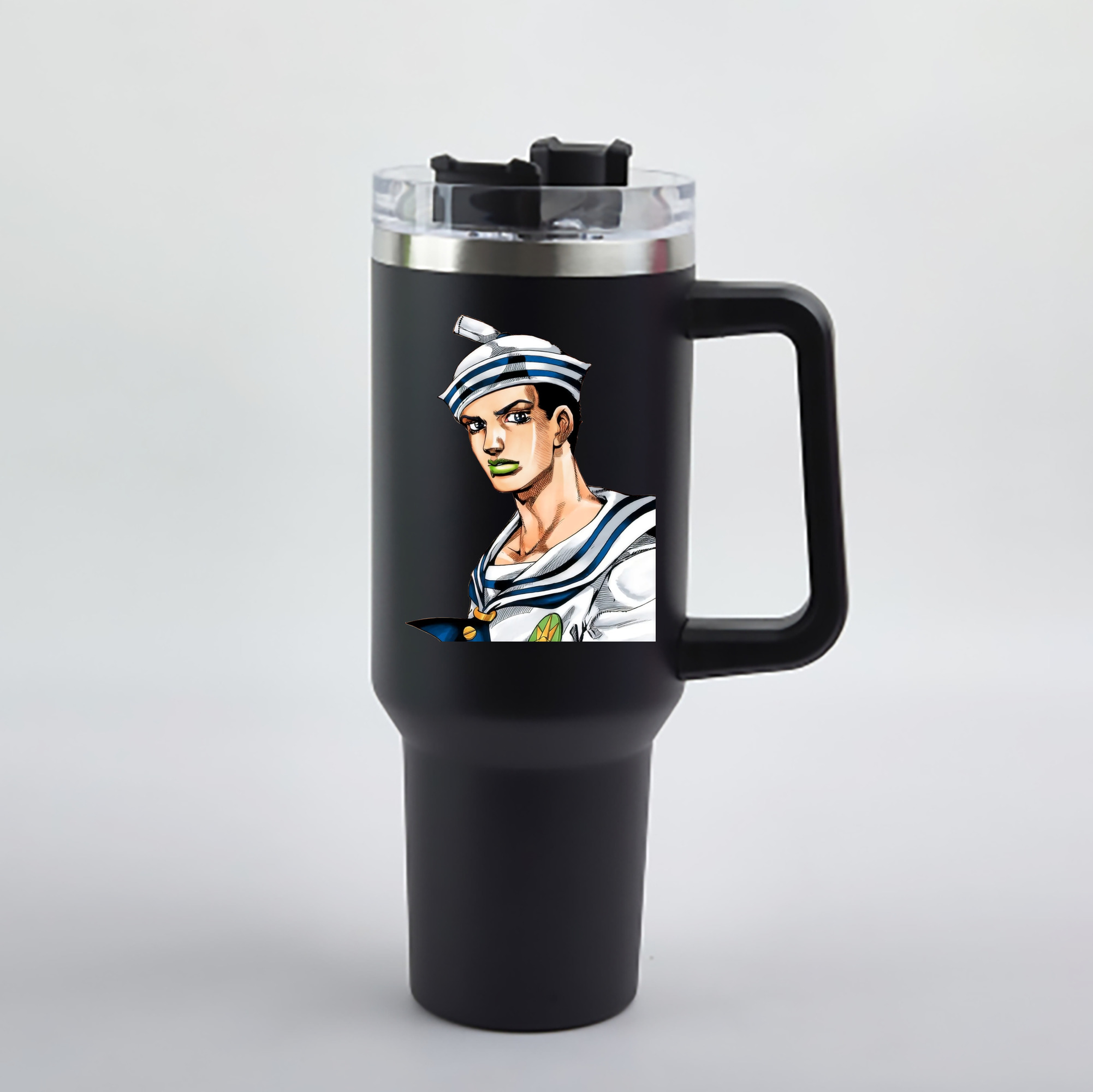 （画像用） ジョジョの奇妙な冒険 東方定助 JoJo's Bizarre Adventure Higashikata Josuke 1200mL車用タンブラー - クリスタルステッカー（プラスチックストロー付き）