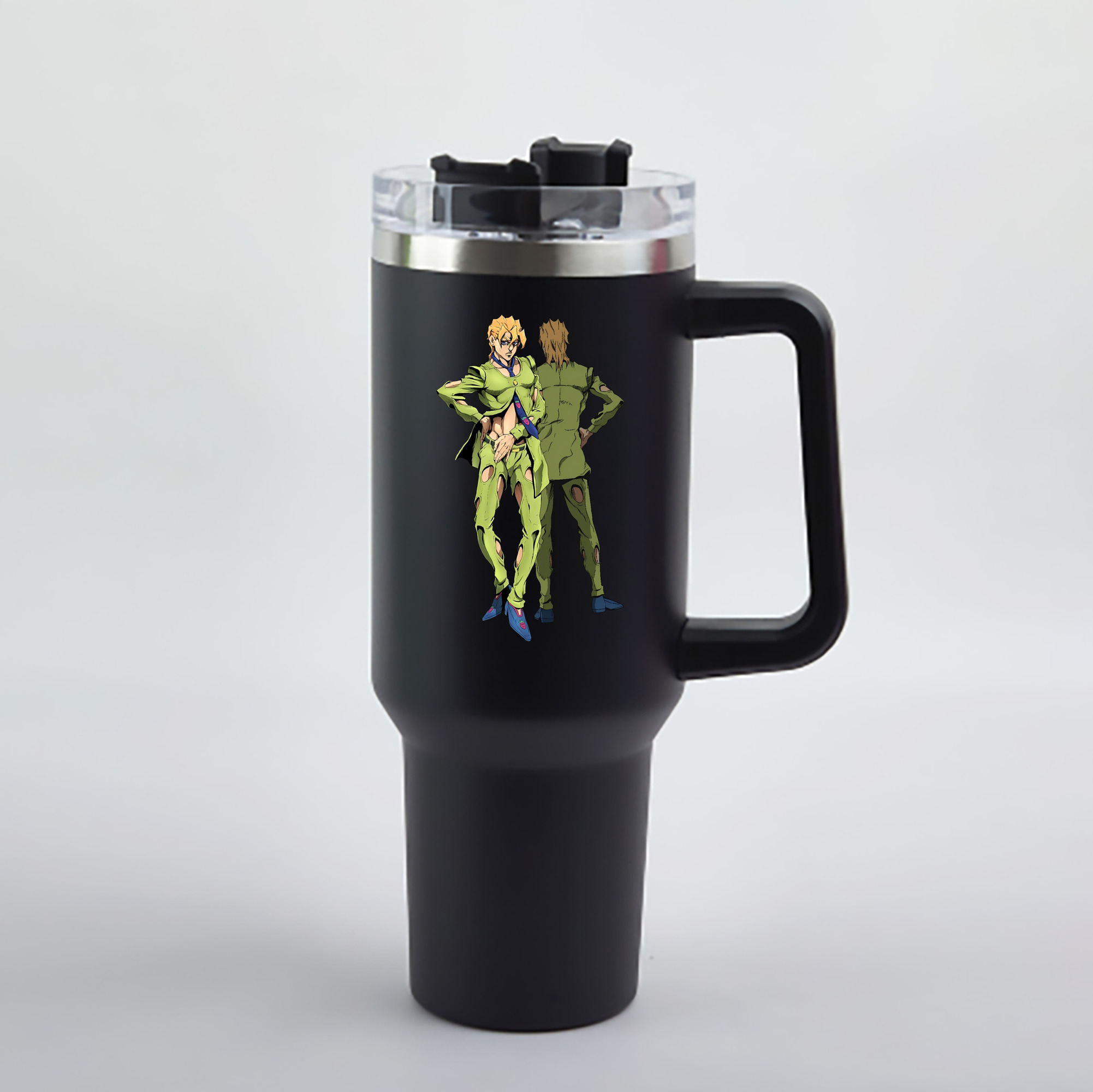 （画像用） ジョジョの奇妙な冒険 パンナコッタ?フー JoJo's Bizarre Adventure Pannacotta Fugo 1200mL車用タンブラー - クリスタルステッカー（プラスチックストロー付き）