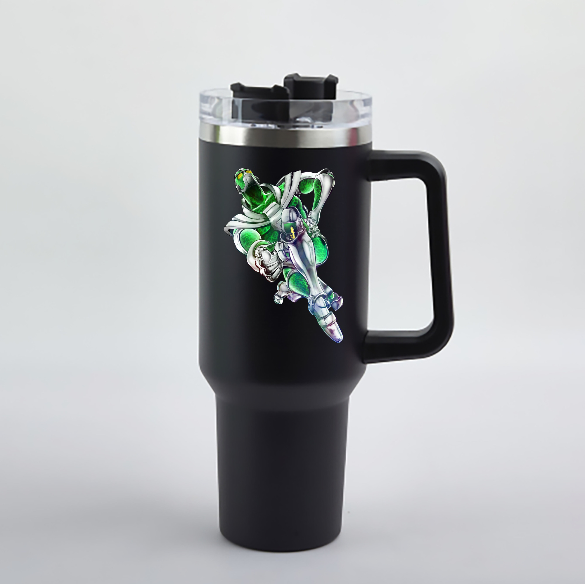（画像用） ジョジョの奇妙な冒険 花京院 典明（かきょういん のりあき） JoJo's Bizarre Adventure Kakyoin Noriaki 1200mL車用タンブラー - クリスタルステッカー（プラスチックストロー付き）
