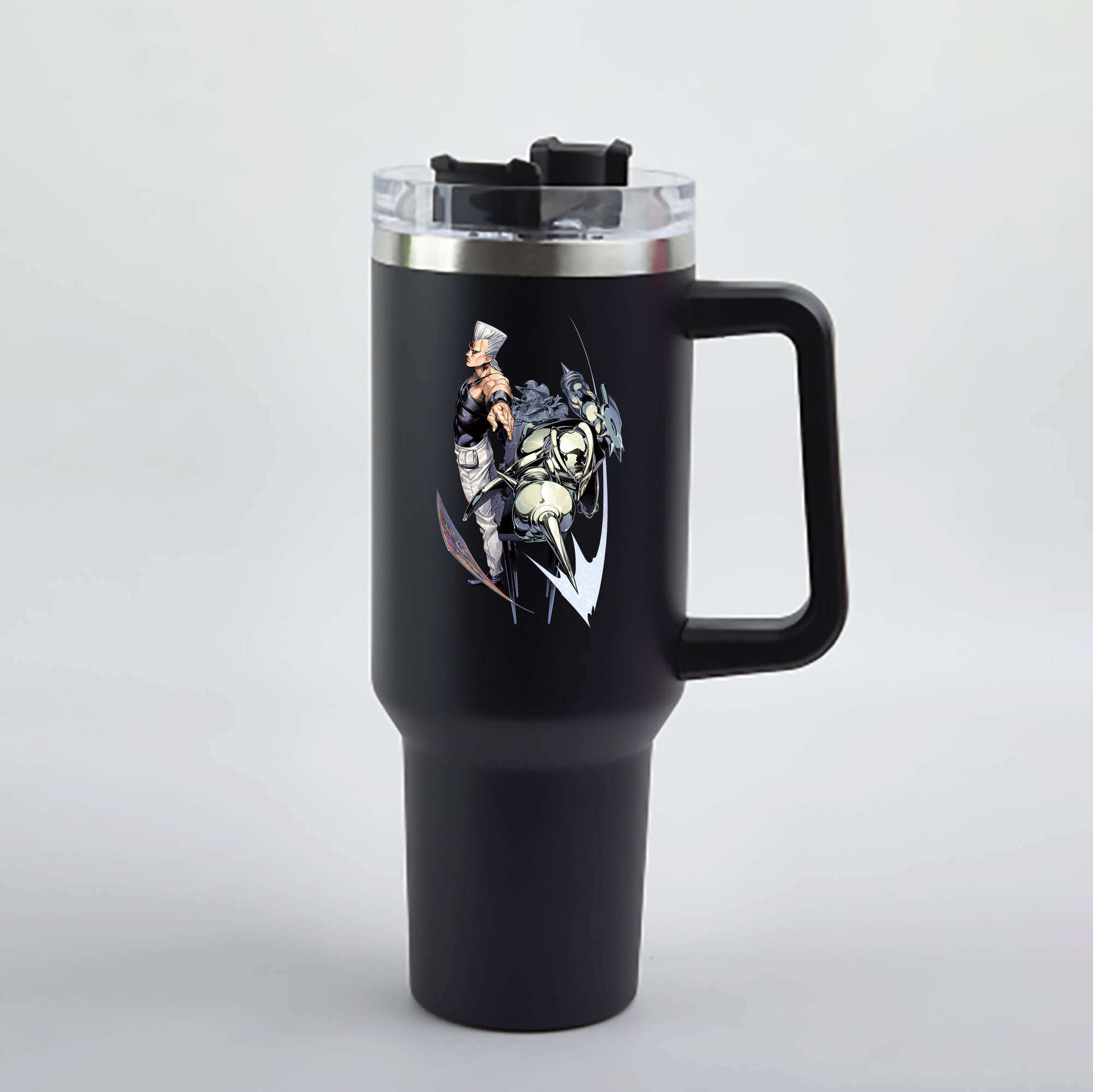 （画像用） ジョジョの奇妙な冒険 ジャン＝ピエール?ポルナレフ JoJo's Bizarre Adventure Jan Pierre Polnareff 1200mL車用タンブラー - クリスタルステッカー（プラスチックストロー付き）