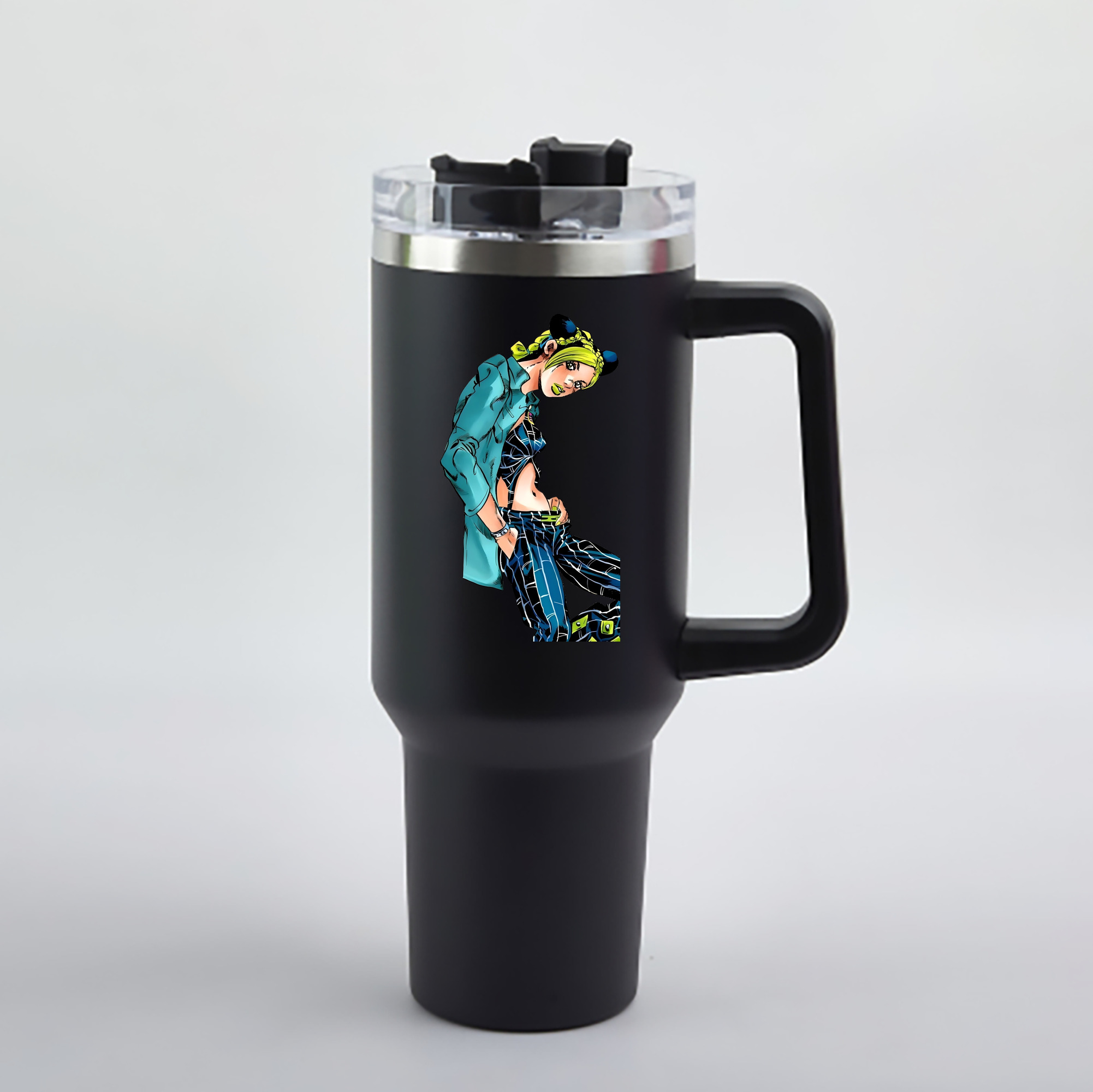 （画像用） "ジョジョの奇妙な冒険 くうじょう ジョリーン JoJo's Bizarre Adventure Jolyne Cujoh " 1200mL車用タンブラー - クリスタルステッカー（プラスチックストロー付き）
