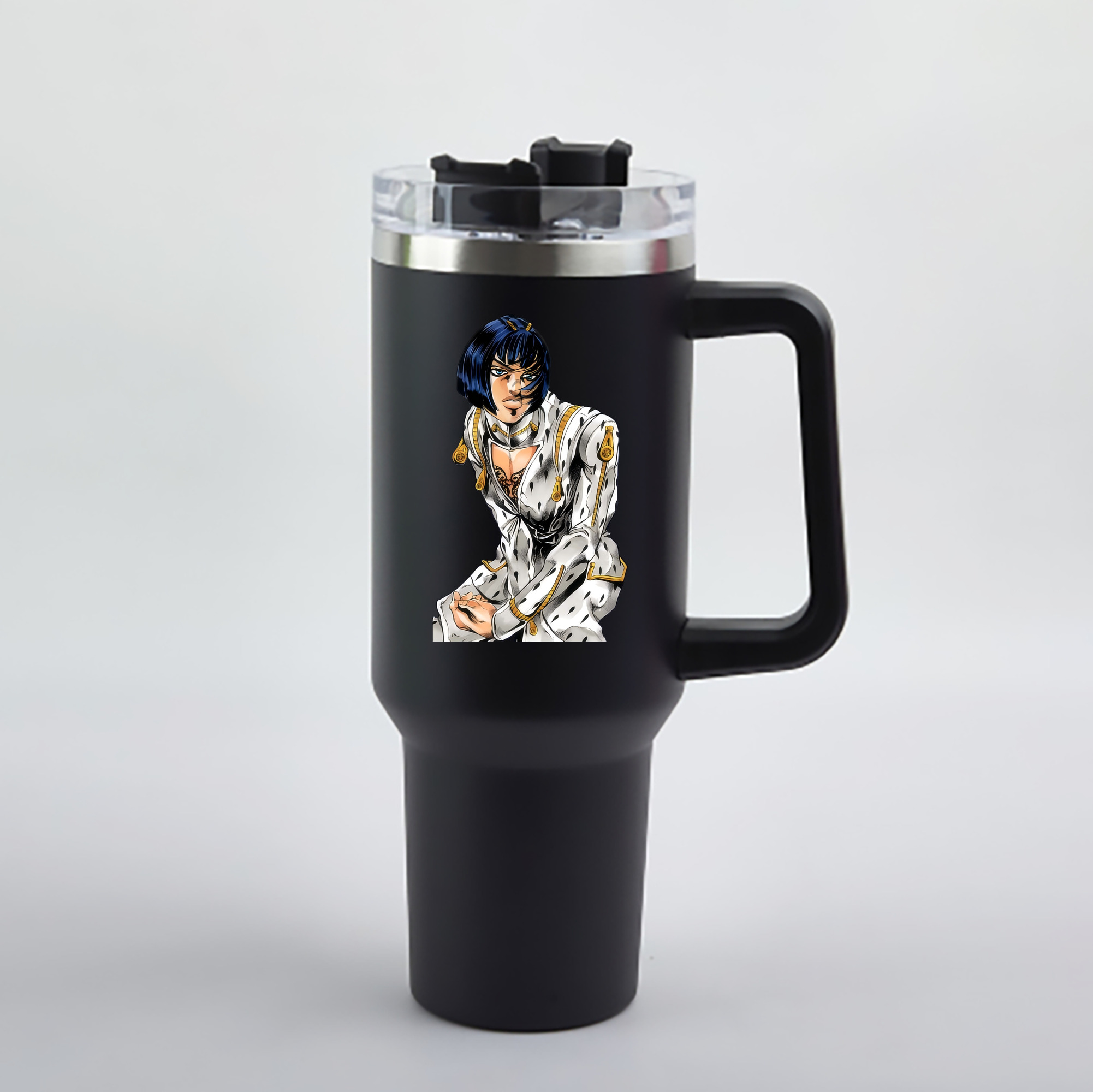 （画像用） ジョジョの奇妙な冒険 ブローノ?ブチャラティ JoJo's Bizarre Adventure Bruno Bucciarati 1200mL車用タンブラー - クリスタルステッカー（プラスチックストロー付き）