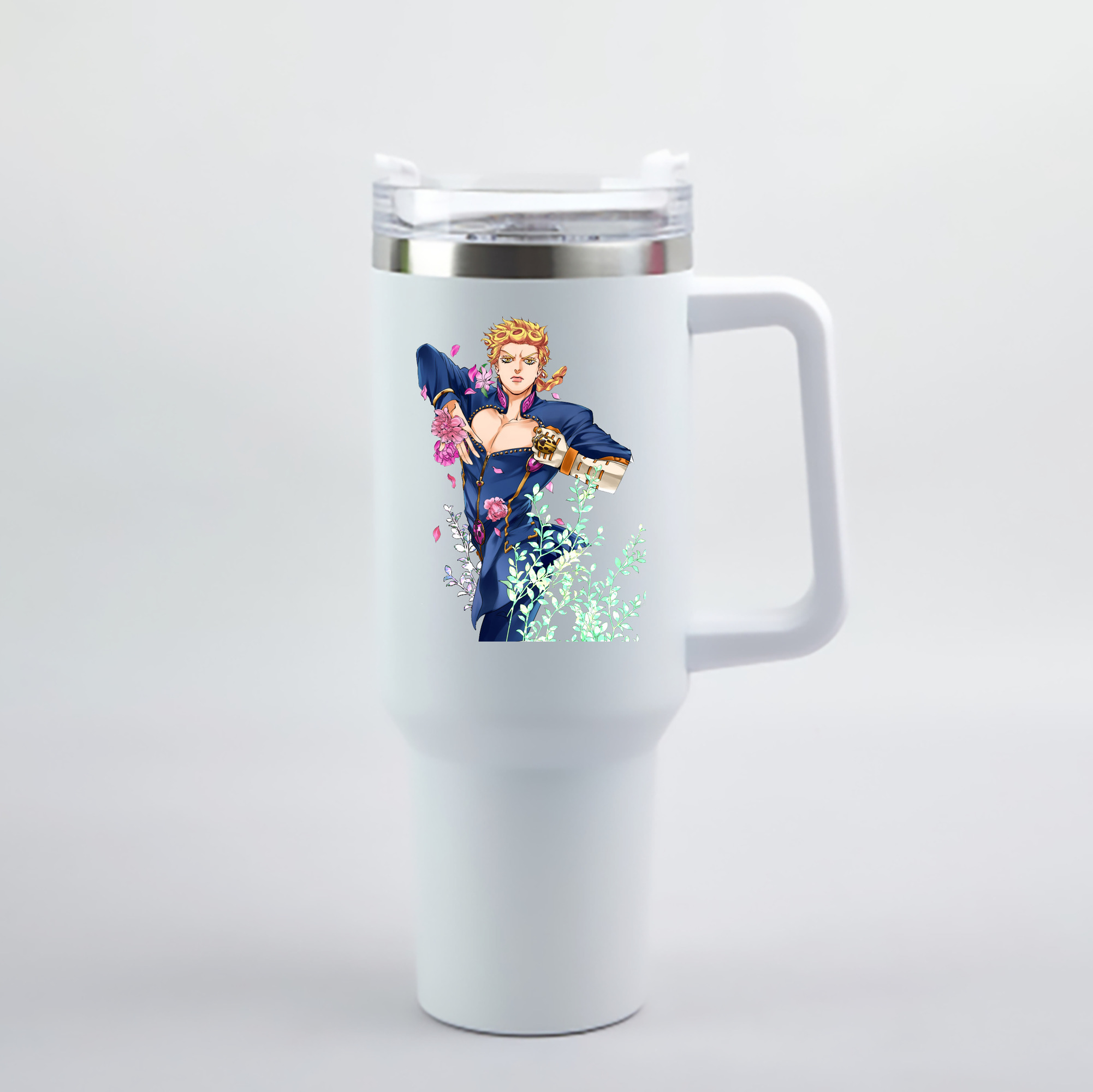 （画像用） ジョジョの奇妙な冒険 ジョルノ?ジョバァーナ JoJo's Bizarre Adventure Giorno Giovanna 1200mL車用タンブラー - クリスタルステッカー（プラスチックストロー付き）