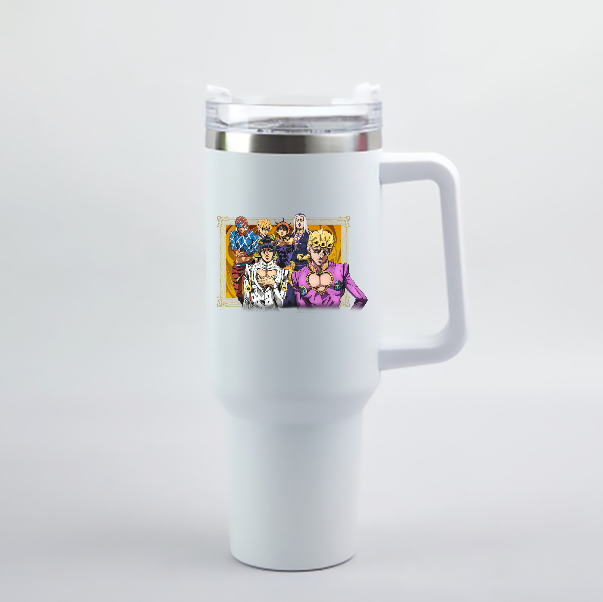 （画像用） ジョジョの奇妙な冒険 ジョルノ?ジョバァーナ JoJo's Bizarre Adventure Giorno Giovanna 1200mL車用タンブラー - クリスタルステッカー（プラスチックストロー付き）