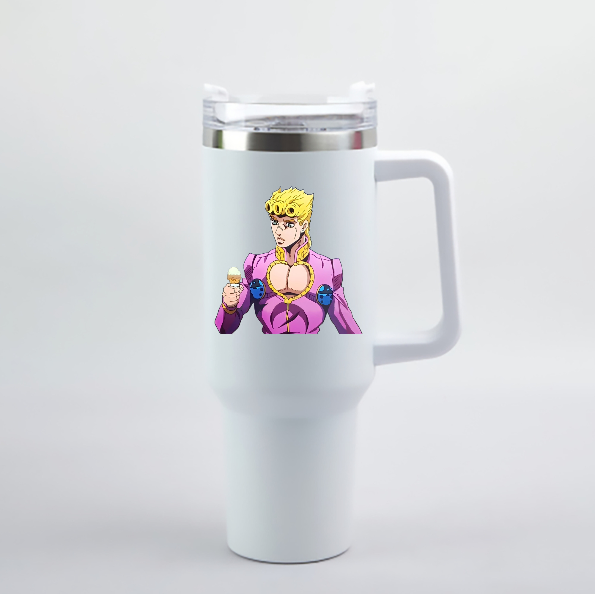 （画像用） ジョジョの奇妙な冒険 ジョルノ?ジョバァーナ JoJo's Bizarre Adventure Giorno Giovanna 1200mL車用タンブラー - クリスタルステッカー（プラスチックストロー付き）
