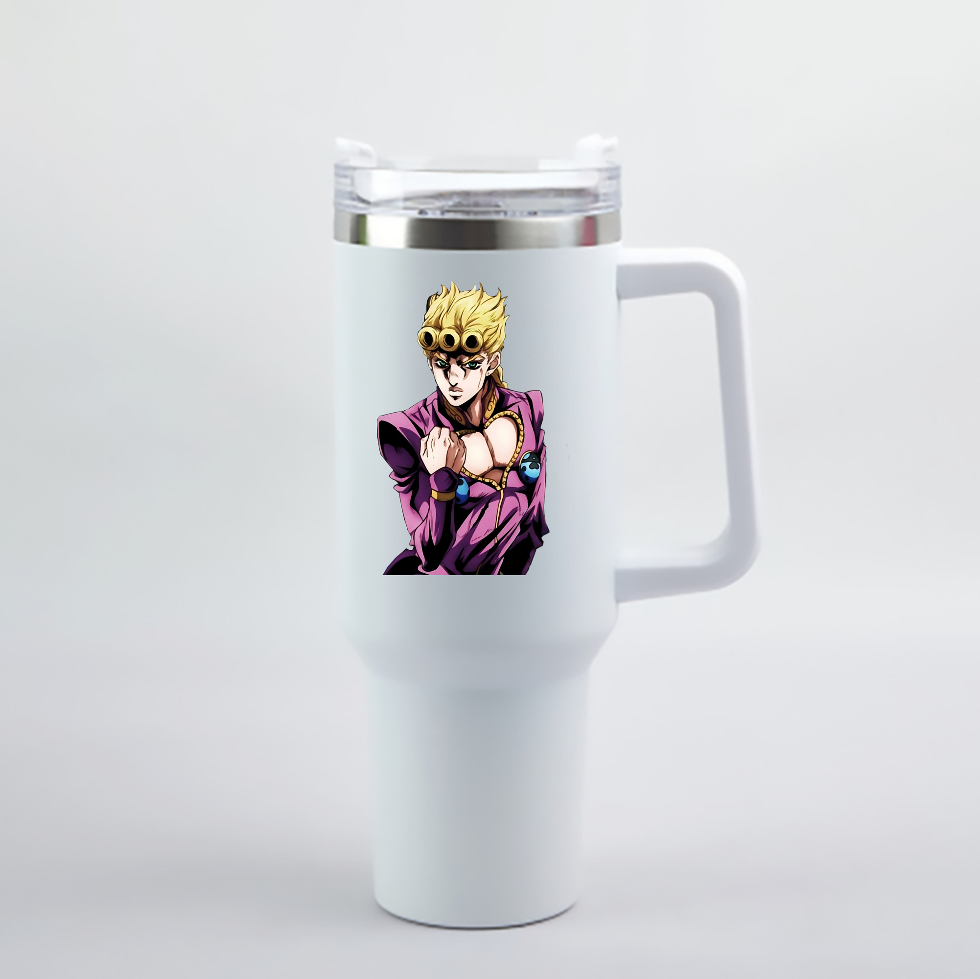 （画像用） ジョジョの奇妙な冒険 ジョルノ?ジョバァーナ JoJo's Bizarre Adventure Giorno Giovanna 1200mL車用タンブラー - クリスタルステッカー（プラスチックストロー付き）