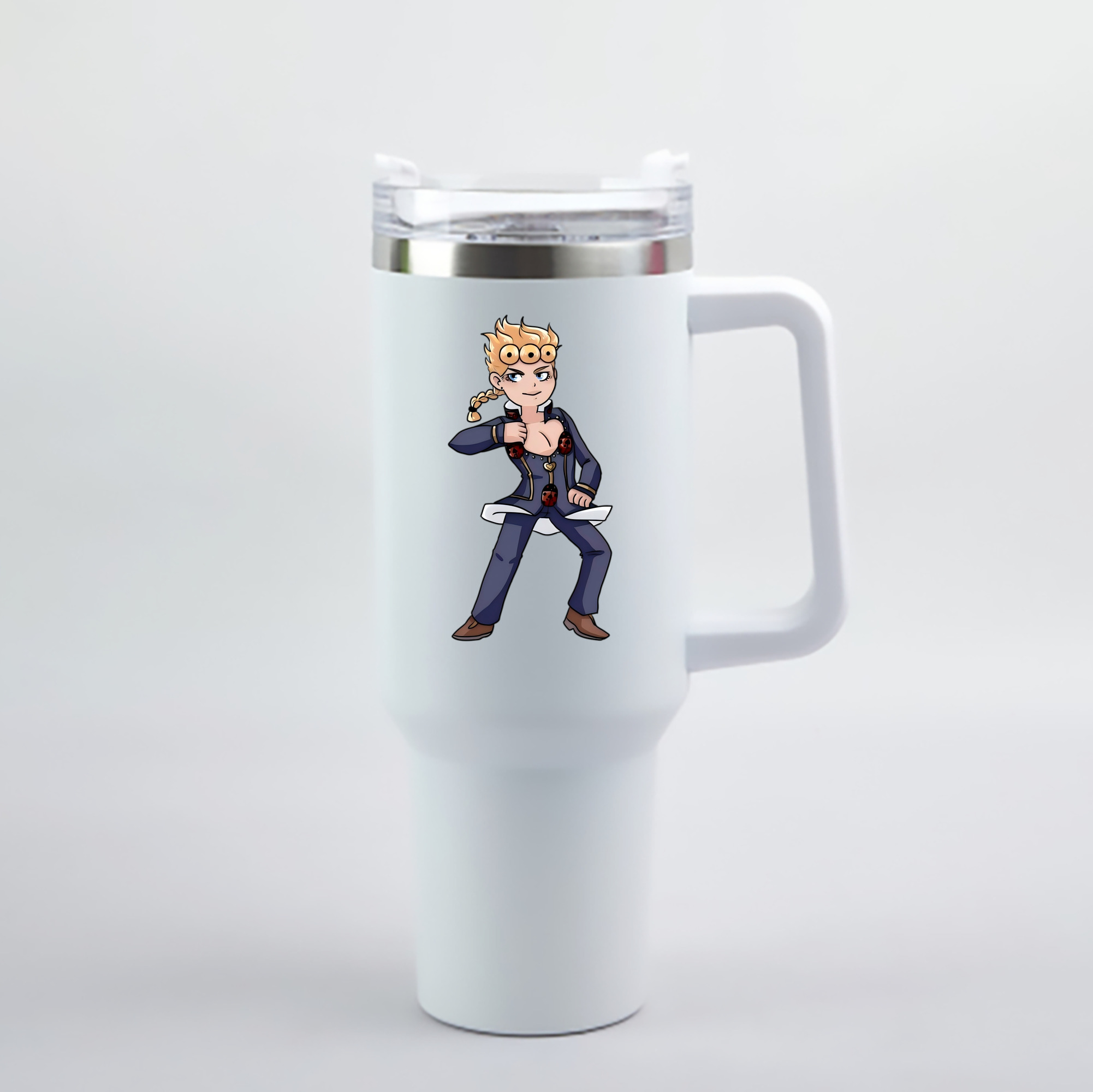 （画像用） ジョジョの奇妙な冒険 ジョルノ?ジョバァーナ JoJo's Bizarre Adventure Giorno Giovanna 1200mL車用タンブラー - クリスタルステッカー（プラスチックストロー付き）