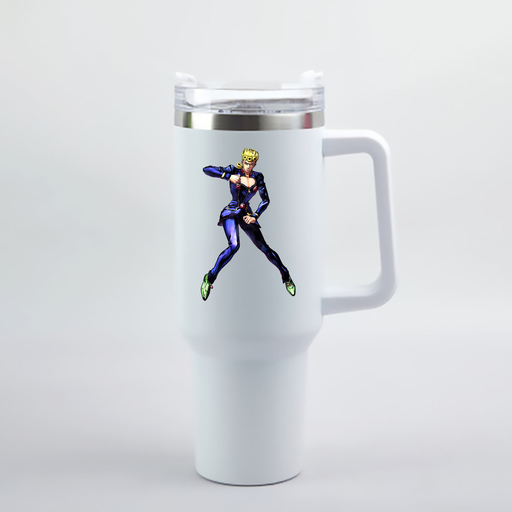 （画像用） ジョジョの奇妙な冒険 ジョルノ?ジョバァーナ JoJo's Bizarre Adventure Giorno Giovanna 1200mL車用タンブラー - クリスタルステッカー（プラスチックストロー付き）