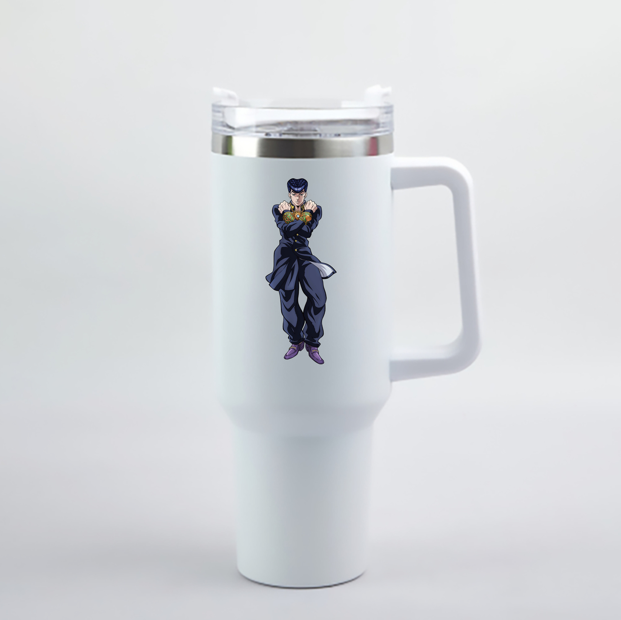 （画像用） ジョジョの奇妙な冒険 ひがしかた じょうすけ JoJo's Bizarre Adventure Higashikata Josuke 1200mL車用タンブラー - クリスタルステッカー（プラスチックストロー付き）
