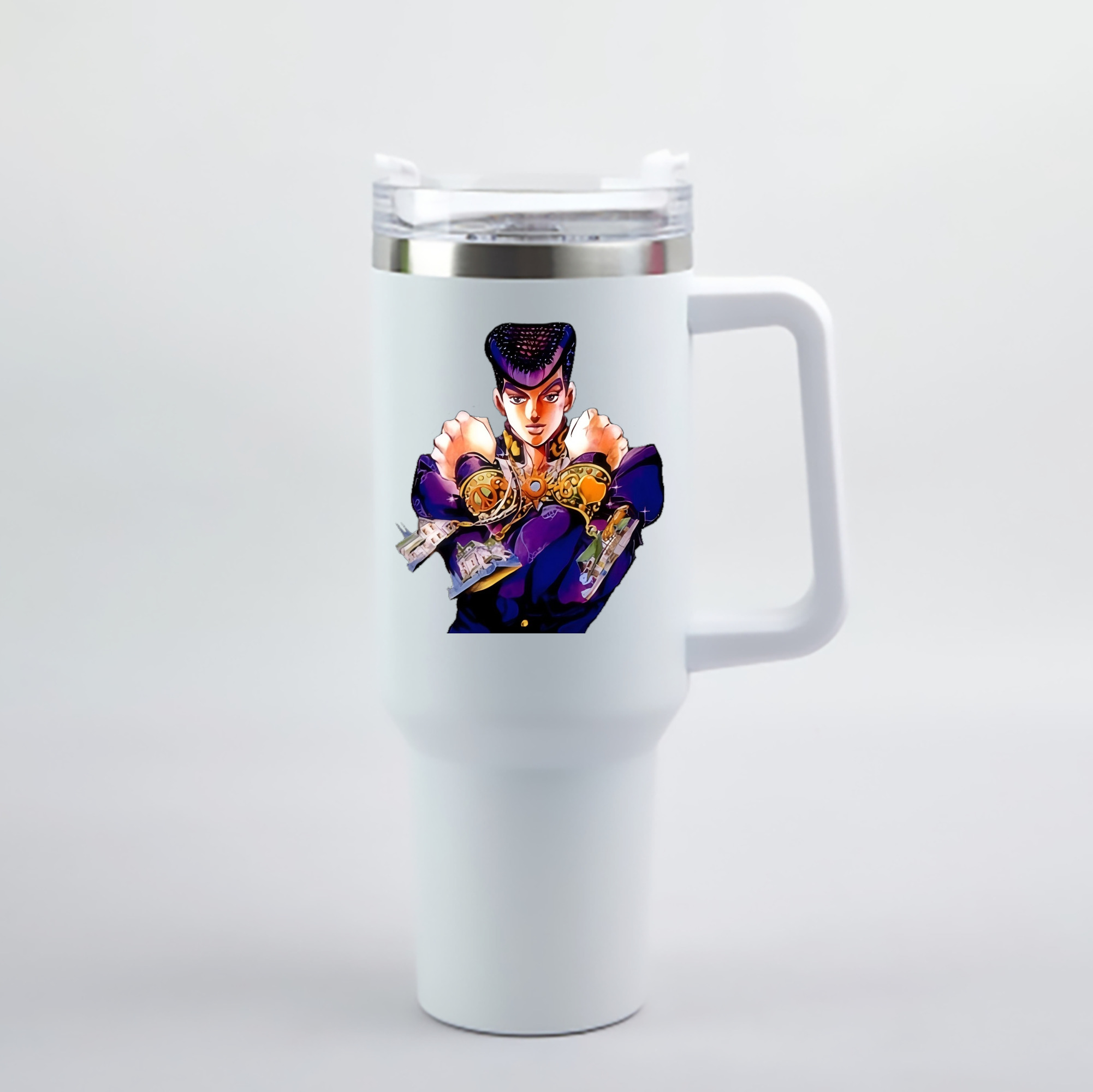 （画像用） ジョジョの奇妙な冒険 ひがしかた じょうすけ JoJo's Bizarre Adventure Higashikata Josuke 1200mL車用タンブラー - クリスタルステッカー（プラスチックストロー付き）