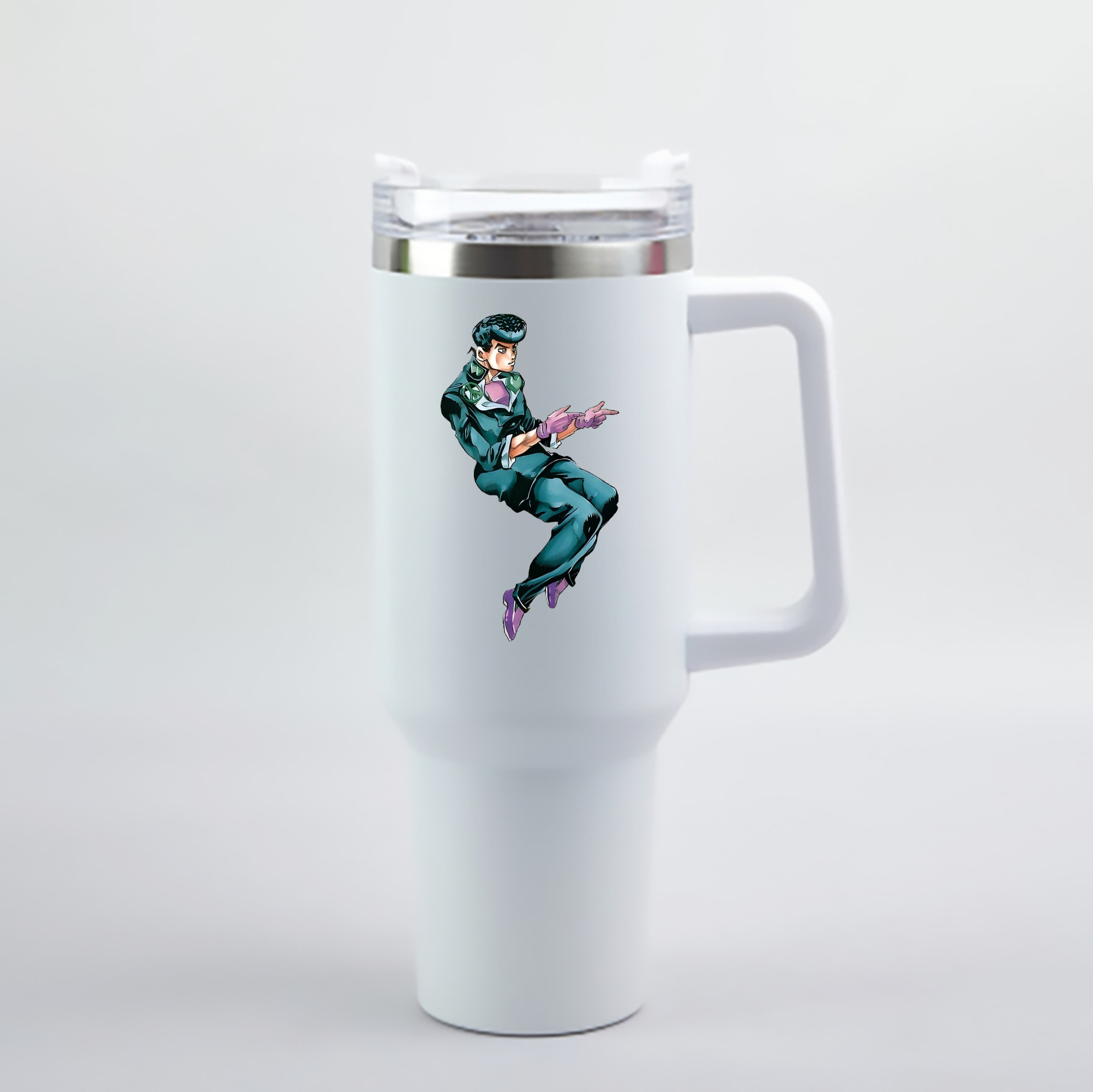 （画像用） ジョジョの奇妙な冒険 ひがしかた じょうすけ JoJo's Bizarre Adventure Higashikata Josuke 1200mL車用タンブラー - クリスタルステッカー（プラスチックストロー付き）