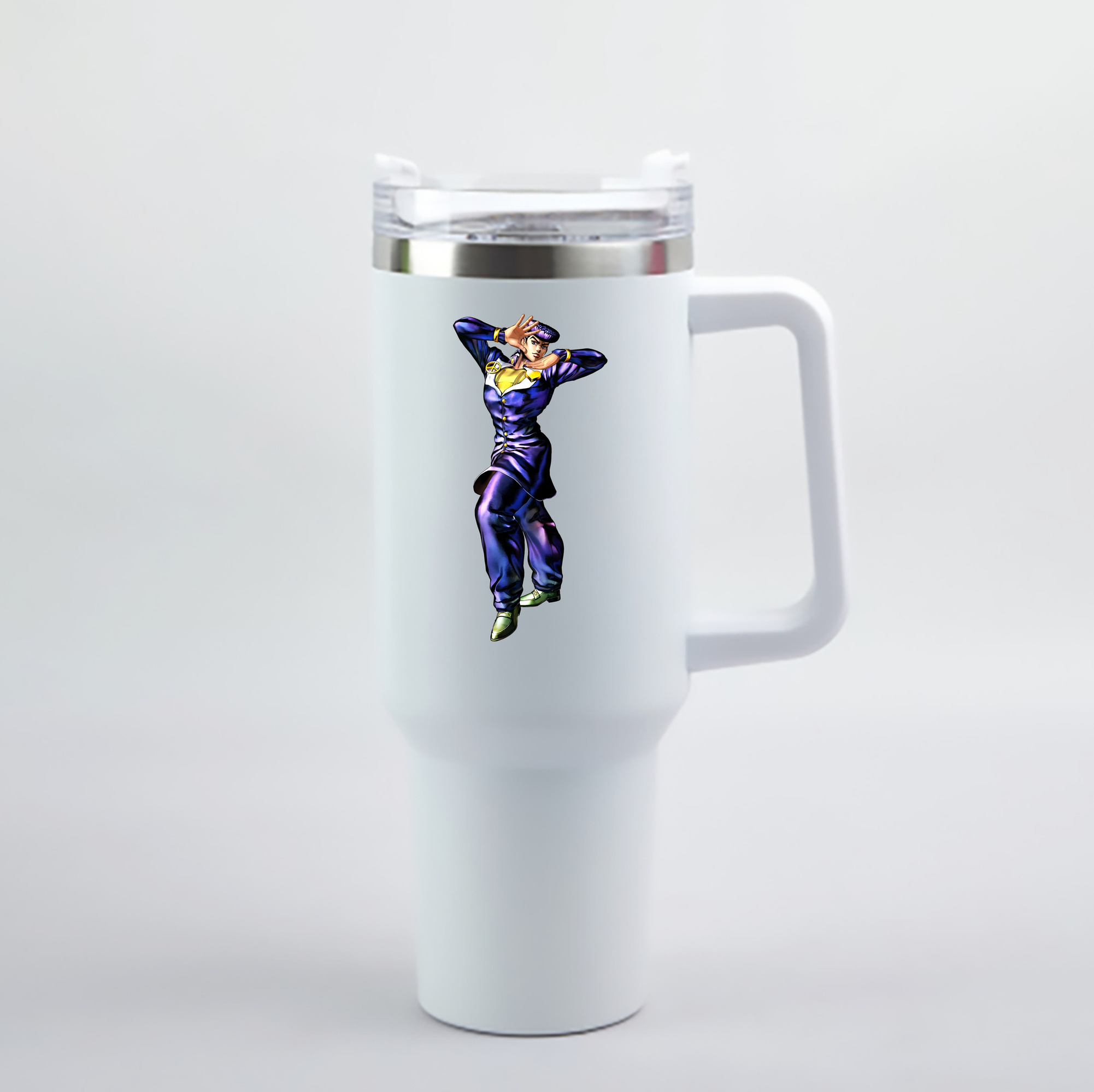 （画像用） ジョジョの奇妙な冒険 ひがしかた じょうすけ JoJo's Bizarre Adventure Higashikata Josuke 1200mL車用タンブラー - クリスタルステッカー（プラスチックストロー付き）