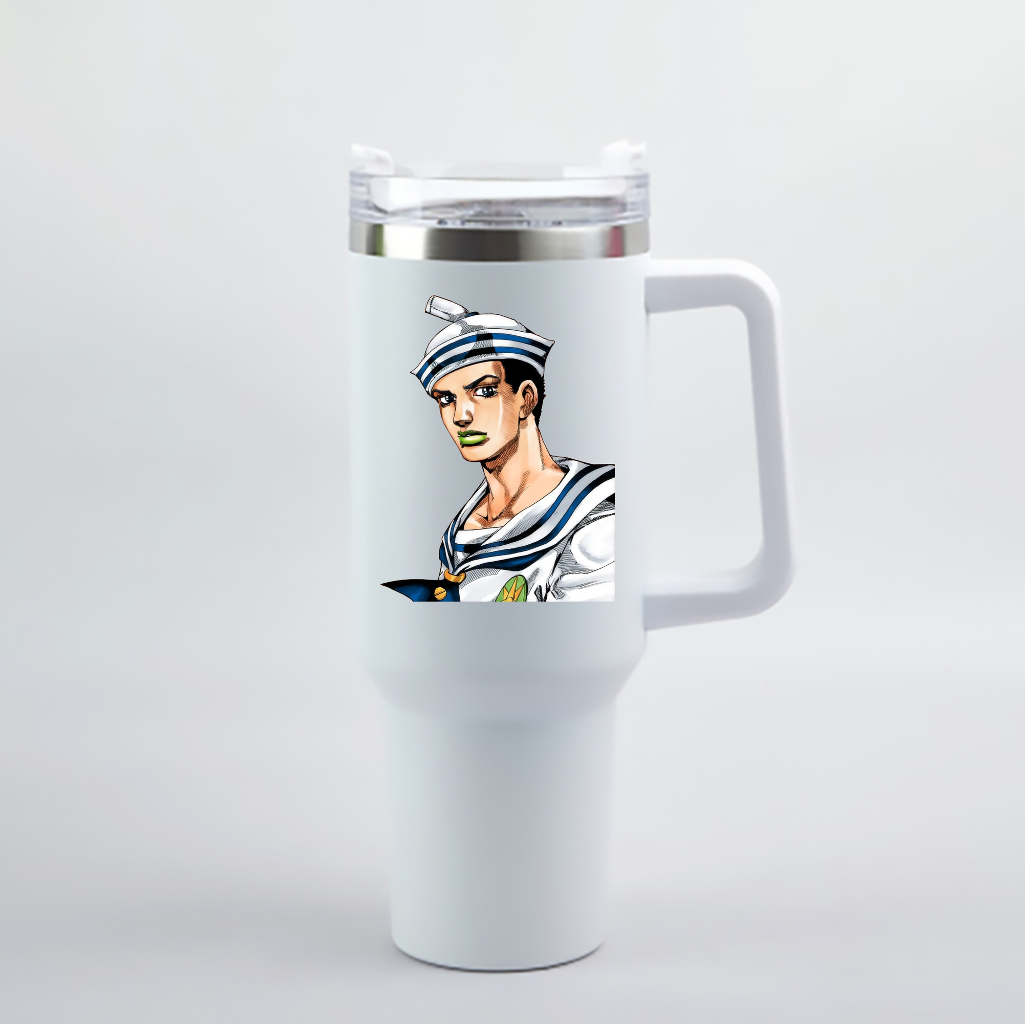 （画像用） ジョジョの奇妙な冒険 東方定助 JoJo's Bizarre Adventure Higashikata Josuke 1200mL車用タンブラー - クリスタルステッカー（プラスチックストロー付き）
