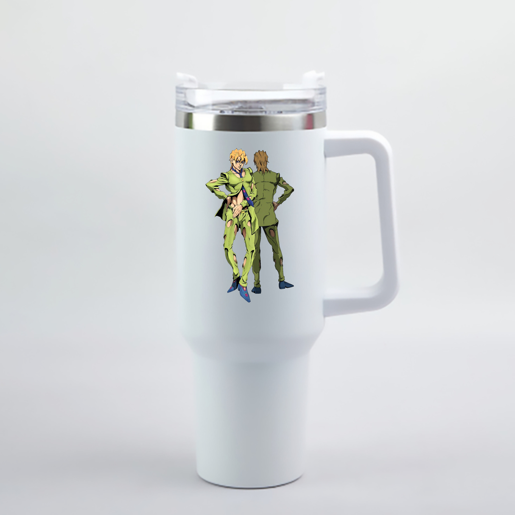 （画像用） ジョジョの奇妙な冒険 パンナコッタ?フー JoJo's Bizarre Adventure Pannacotta Fugo 1200mL車用タンブラー - クリスタルステッカー（プラスチックストロー付き）