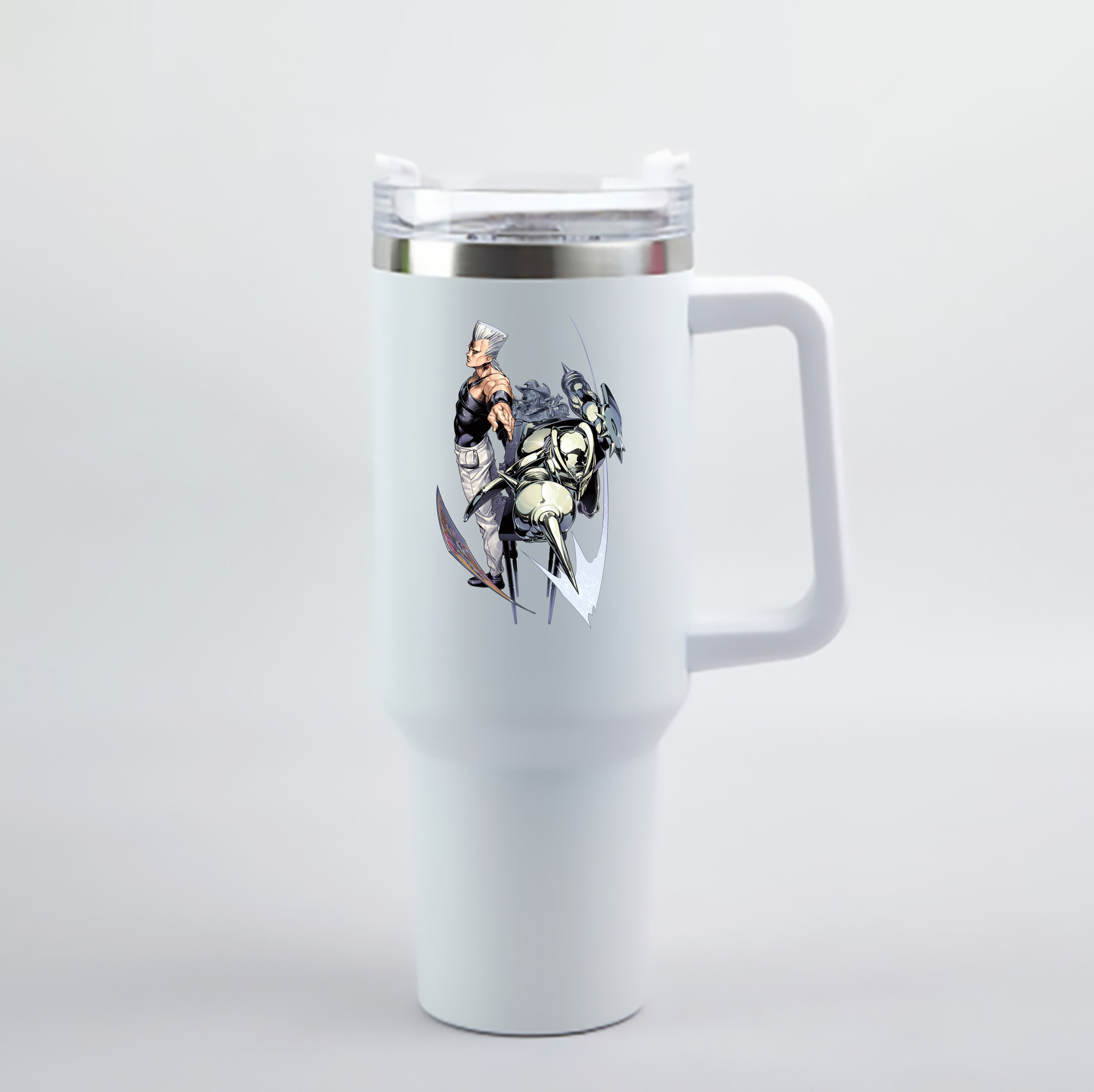 （画像用） ジョジョの奇妙な冒険 ジャン＝ピエール?ポルナレフ JoJo's Bizarre Adventure Jan Pierre Polnareff 1200mL車用タンブラー - クリスタルステッカー（プラスチックストロー付き）