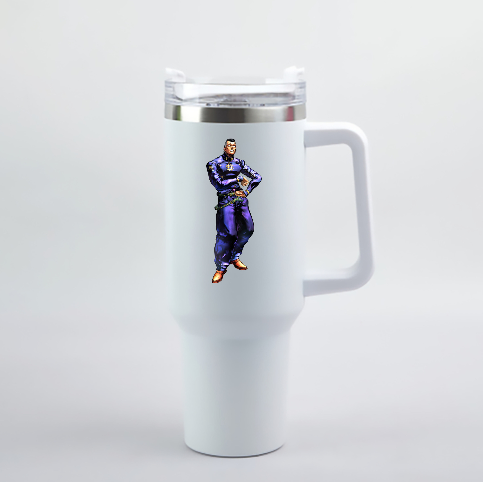 （画像用） ジョジョの奇妙な冒険 虹村億泰 にじむら おくやす JoJo's Bizarre Adventure Nijimura Okuyasu 1200mL車用タンブラー - クリスタルステッカー（プラスチックストロー付き）