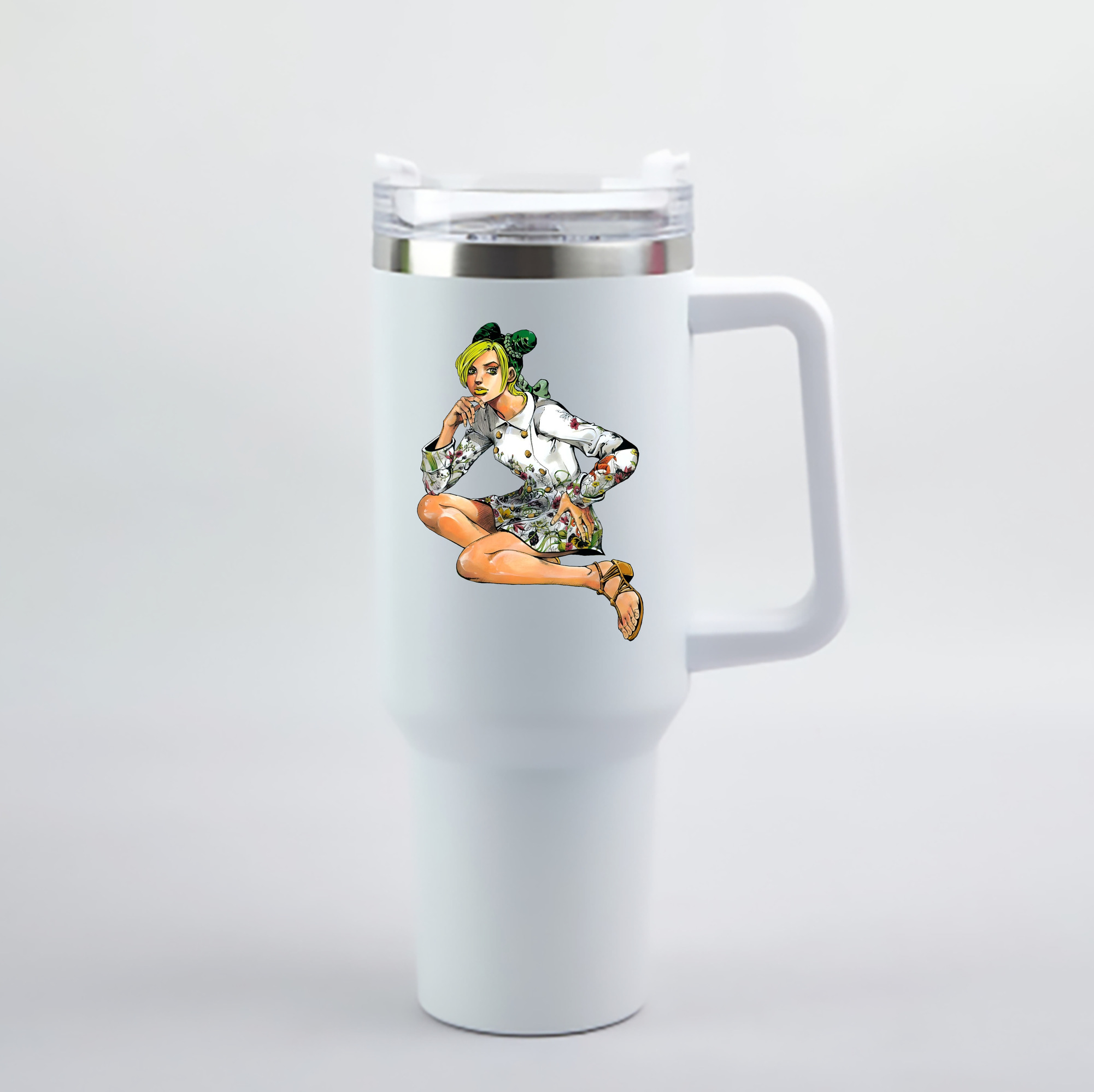 （画像用） "ジョジョの奇妙な冒険 くうじょう ジョリーン JoJo's Bizarre Adventure Jolyne Cujoh " 1200mL車用タンブラー - クリスタルステッカー（プラスチックストロー付き）