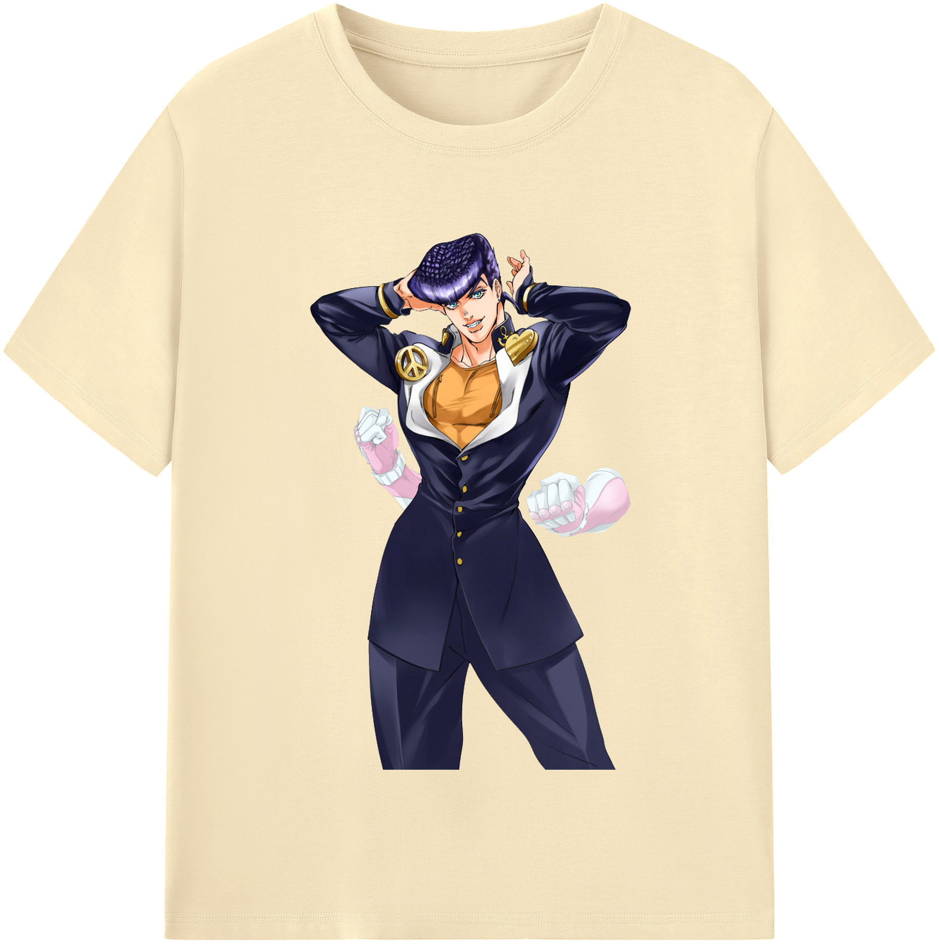 （画像用） ジョジョの奇妙な冒険 ひがしかた じょうすけ JoJo's Bizarre Adventure Higashikata Josuke 綿100％半袖Tシャツ（フロントプリント）