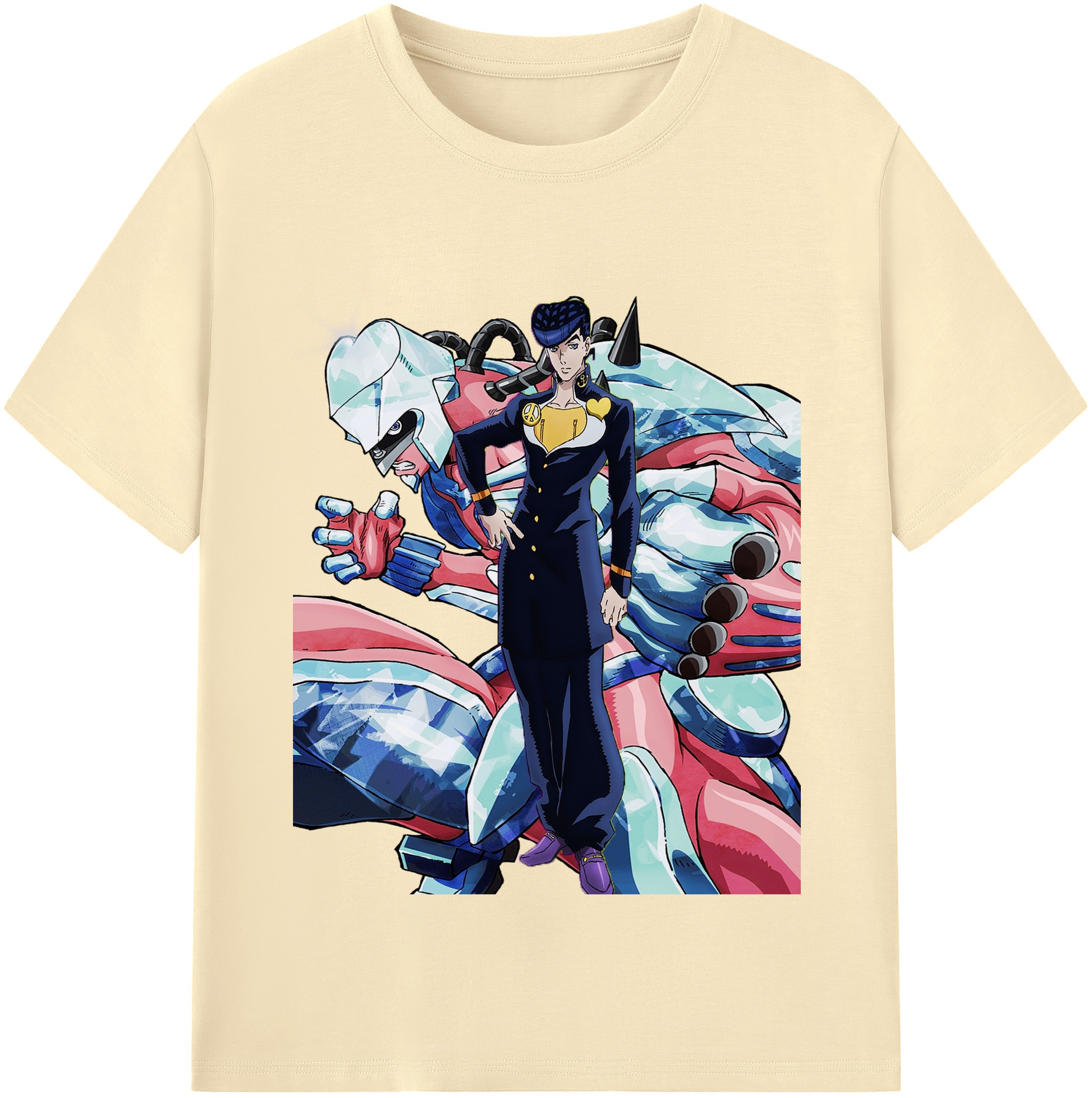 （画像用） ジョジョの奇妙な冒険 ひがしかた じょうすけ JoJo's Bizarre Adventure Higashikata Josuke 綿100％半袖Tシャツ（フロントプリント）