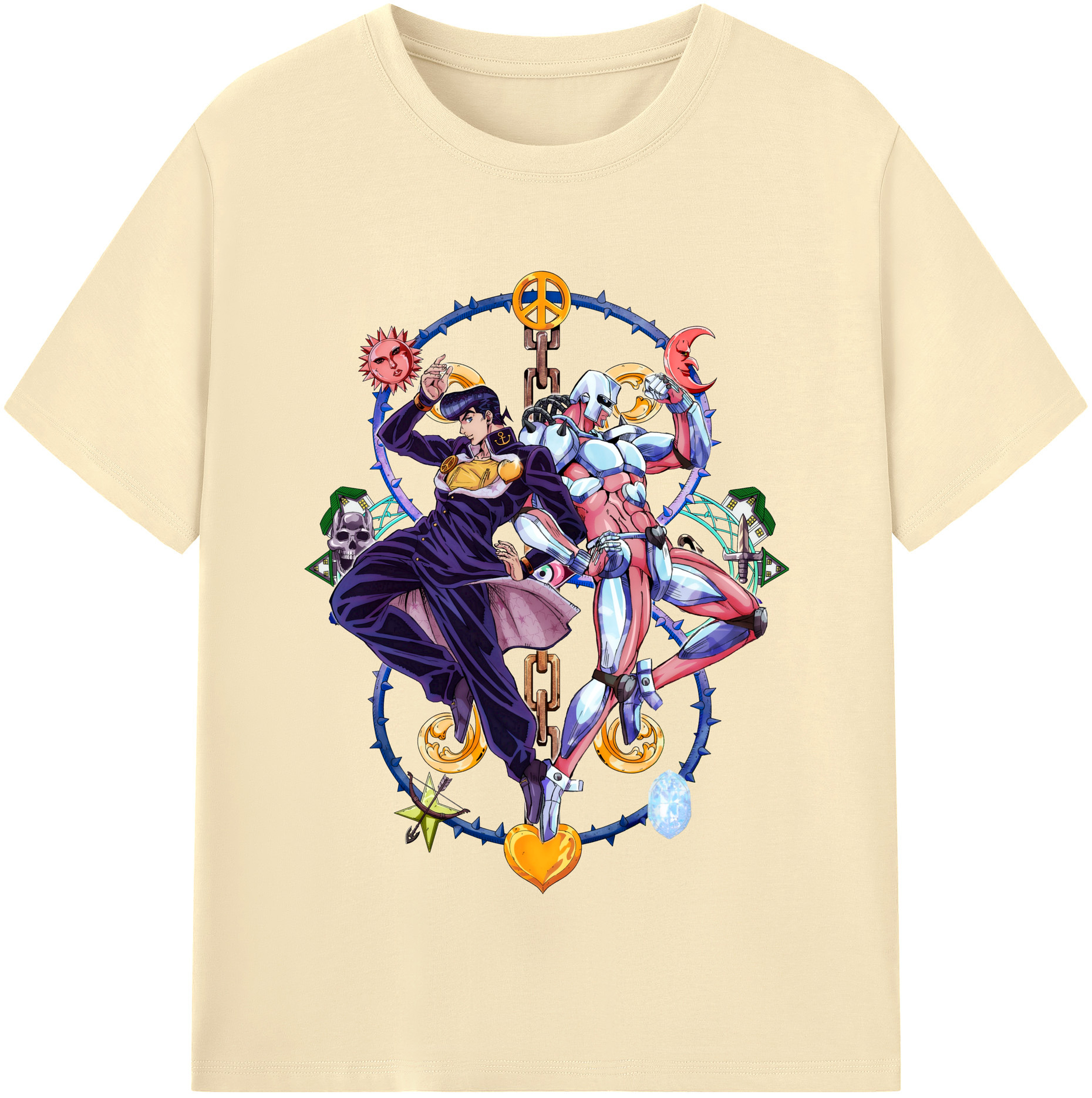 （画像用） ジョジョの奇妙な冒険 ひがしかた じょうすけ JoJo's Bizarre Adventure Higashikata Josuke 綿100％半袖Tシャツ（フロントプリント）