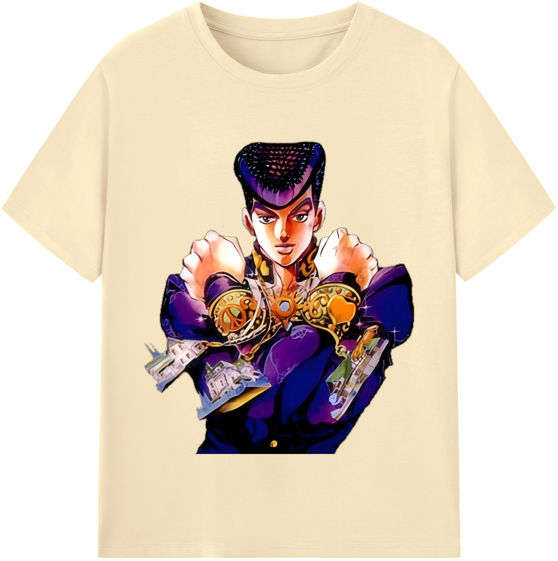 （画像用） ジョジョの奇妙な冒険 ひがしかた じょうすけ JoJo's Bizarre Adventure Higashikata Josuke 綿100％半袖Tシャツ（フロントプリント）