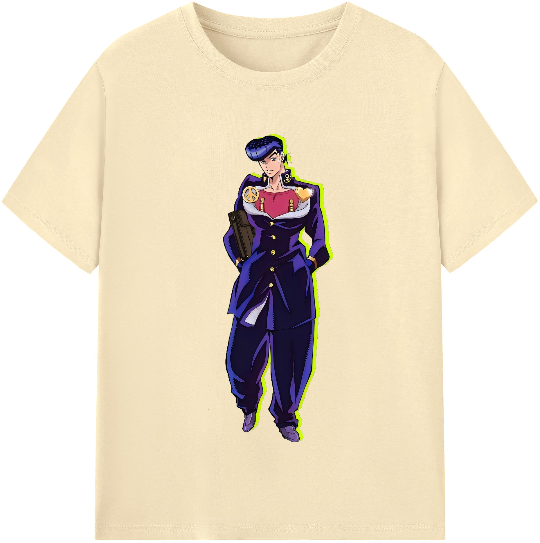 （画像用） ジョジョの奇妙な冒険 ひがしかた じょうすけ JoJo's Bizarre Adventure Higashikata Josuke 綿100％半袖Tシャツ（フロントプリント）