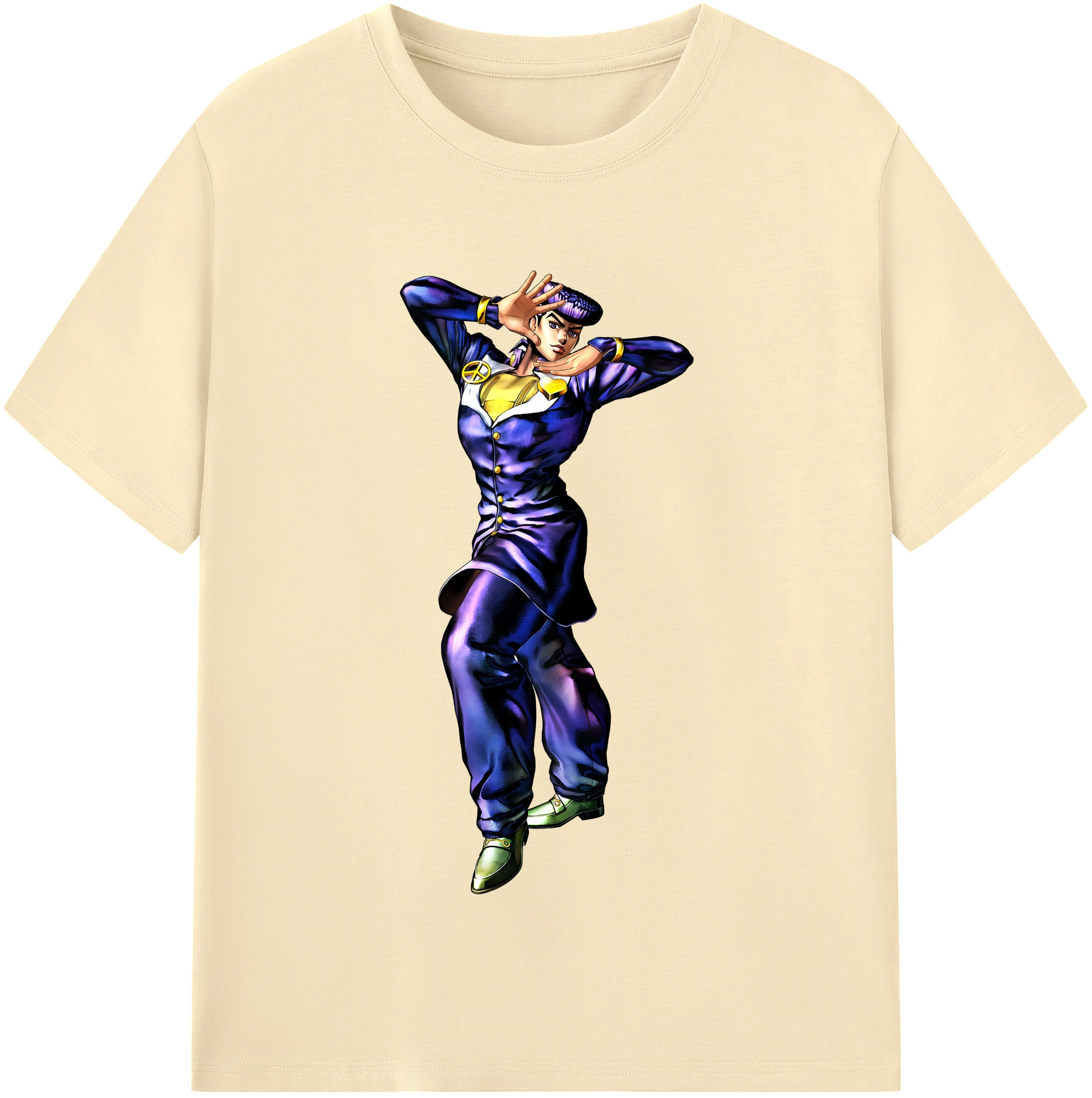 （画像用） ジョジョの奇妙な冒険 ひがしかた じょうすけ JoJo's Bizarre Adventure Higashikata Josuke 綿100％半袖Tシャツ（フロントプリント）