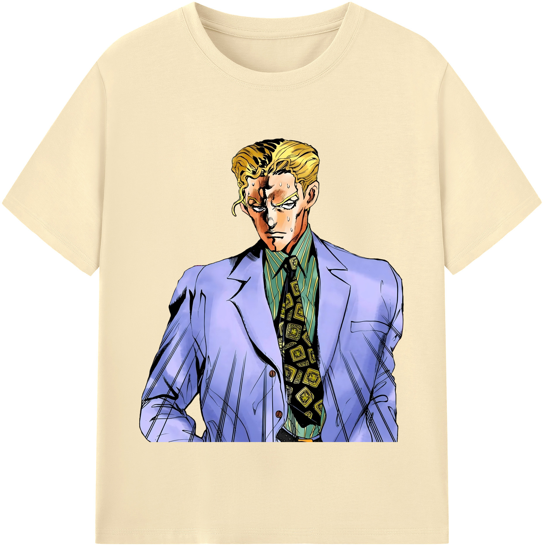 （画像用） ジョジョの奇妙な冒険 きら よしかげ JoJo's Bizarre Adventure Kira Yoshikage 綿100％半袖Tシャツ（フロントプリント）