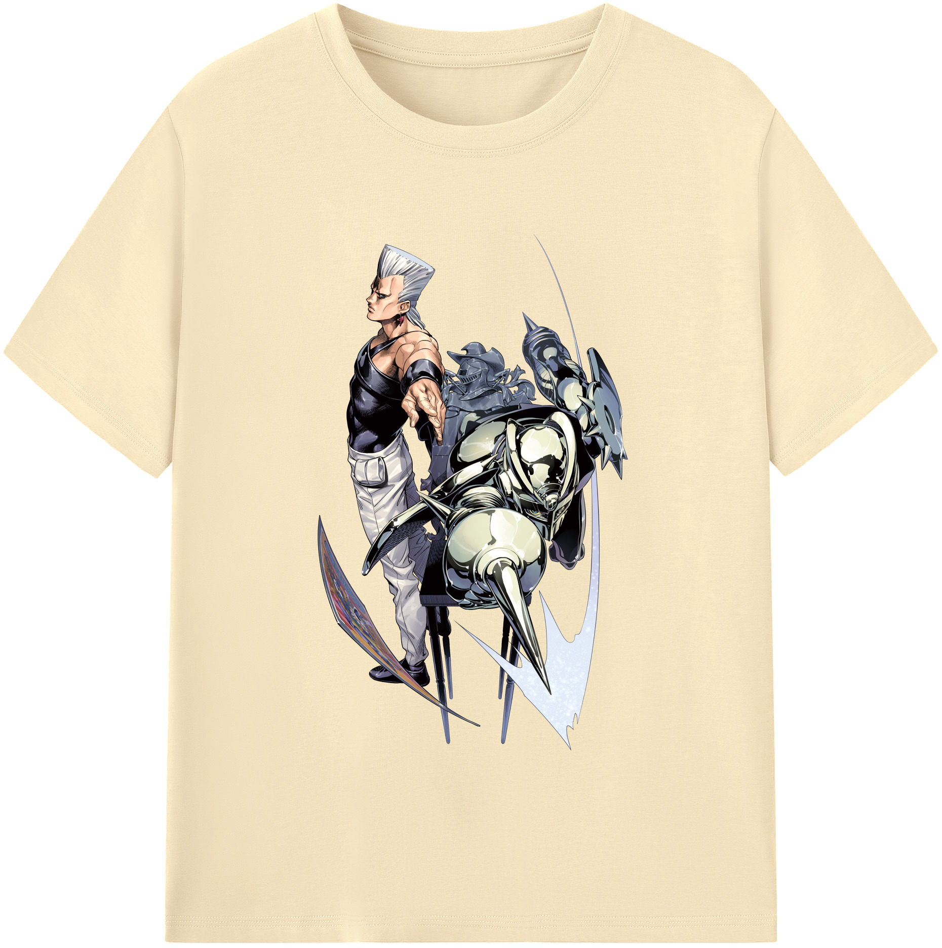 （画像用） ジョジョの奇妙な冒険 ジャン＝ピエール?ポルナレフ JoJo's Bizarre Adventure Jan Pierre Polnareff 綿100％半袖Tシャツ（フロントプリント）