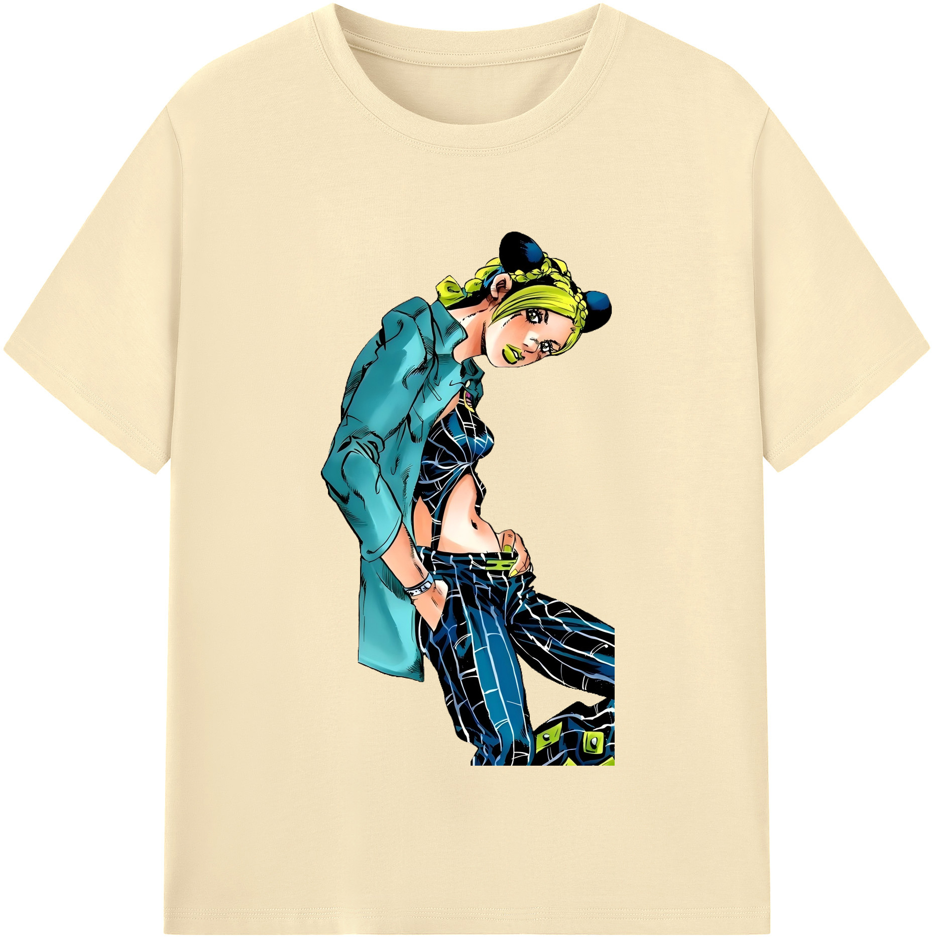 （画像用） "ジョジョの奇妙な冒険 くうじょう ジョリーン JoJo's Bizarre Adventure Jolyne Cujoh " 綿100％半袖Tシャツ（フロントプリント）
