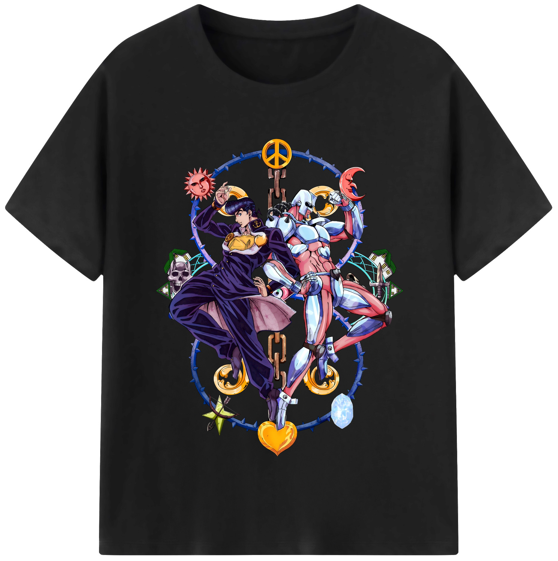 （画像用） ジョジョの奇妙な冒険 ひがしかた じょうすけ JoJo's Bizarre Adventure Higashikata Josuke 綿100％半袖Tシャツ（フロントプリント）
