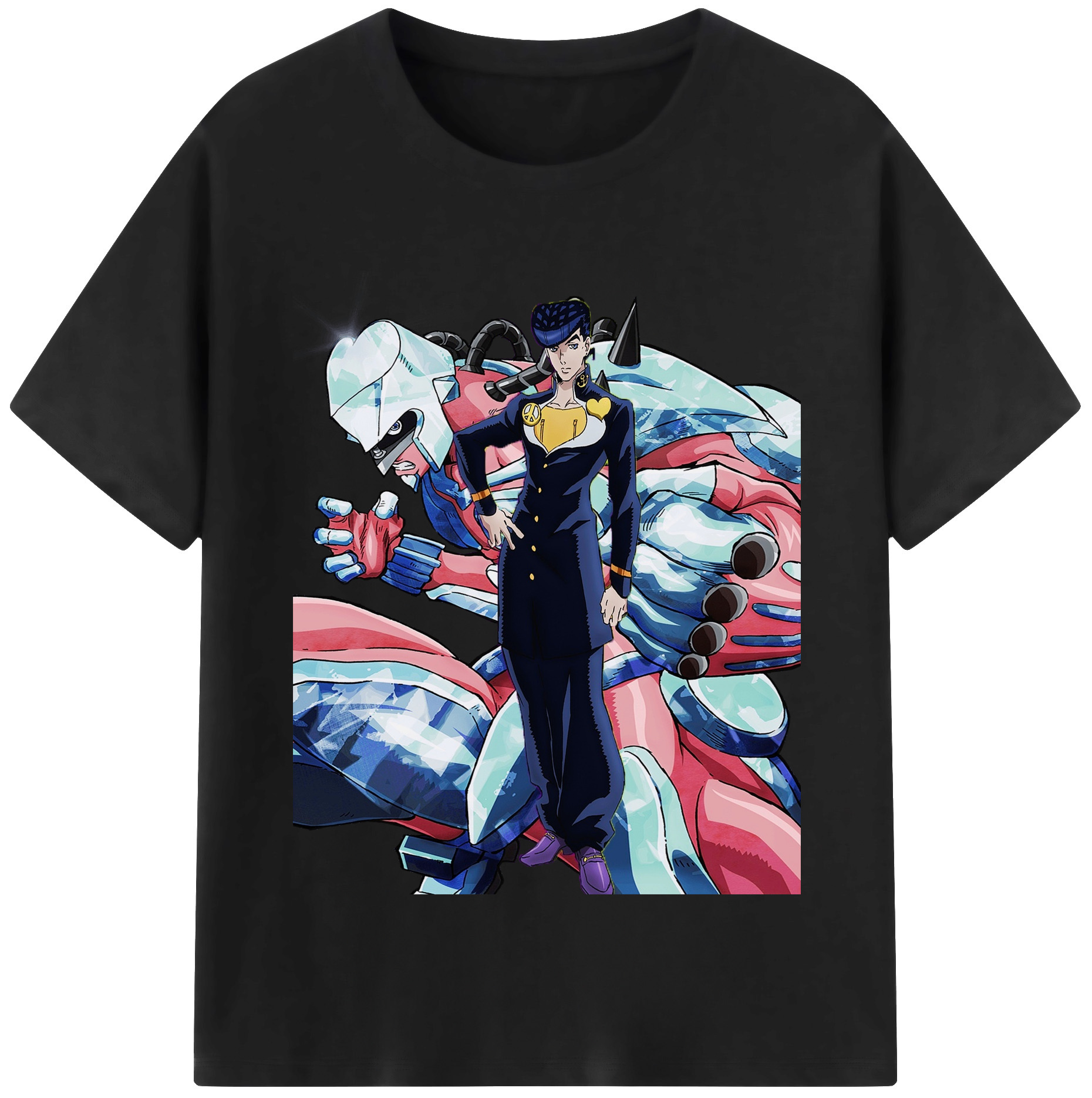 （画像用） ジョジョの奇妙な冒険 ひがしかた じょうすけ JoJo's Bizarre Adventure Higashikata Josuke 綿100％半袖Tシャツ（フロントプリント）