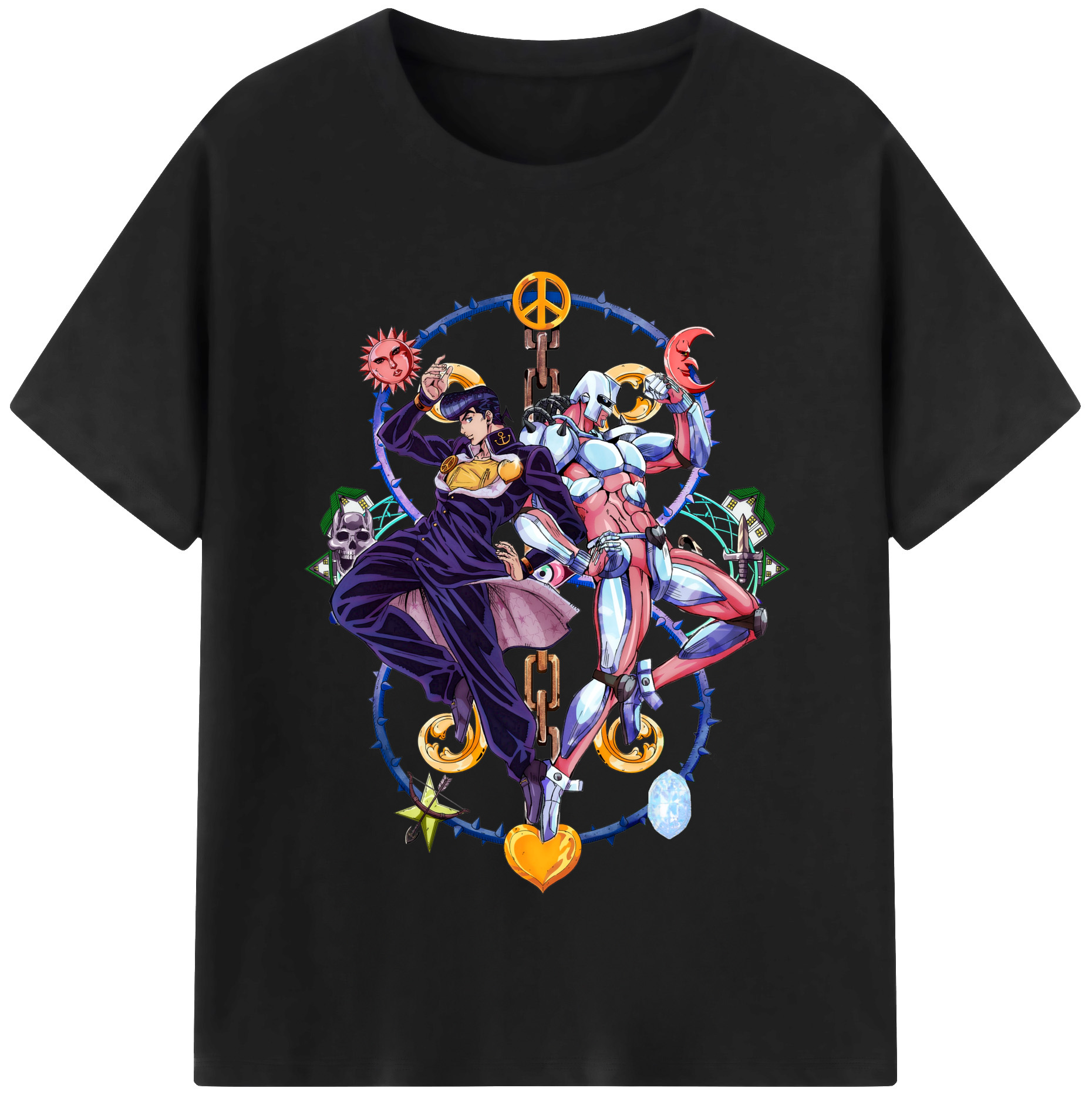 （画像用） ジョジョの奇妙な冒険 ひがしかた じょうすけ JoJo's Bizarre Adventure Higashikata Josuke 綿100％半袖Tシャツ（フロントプリント）