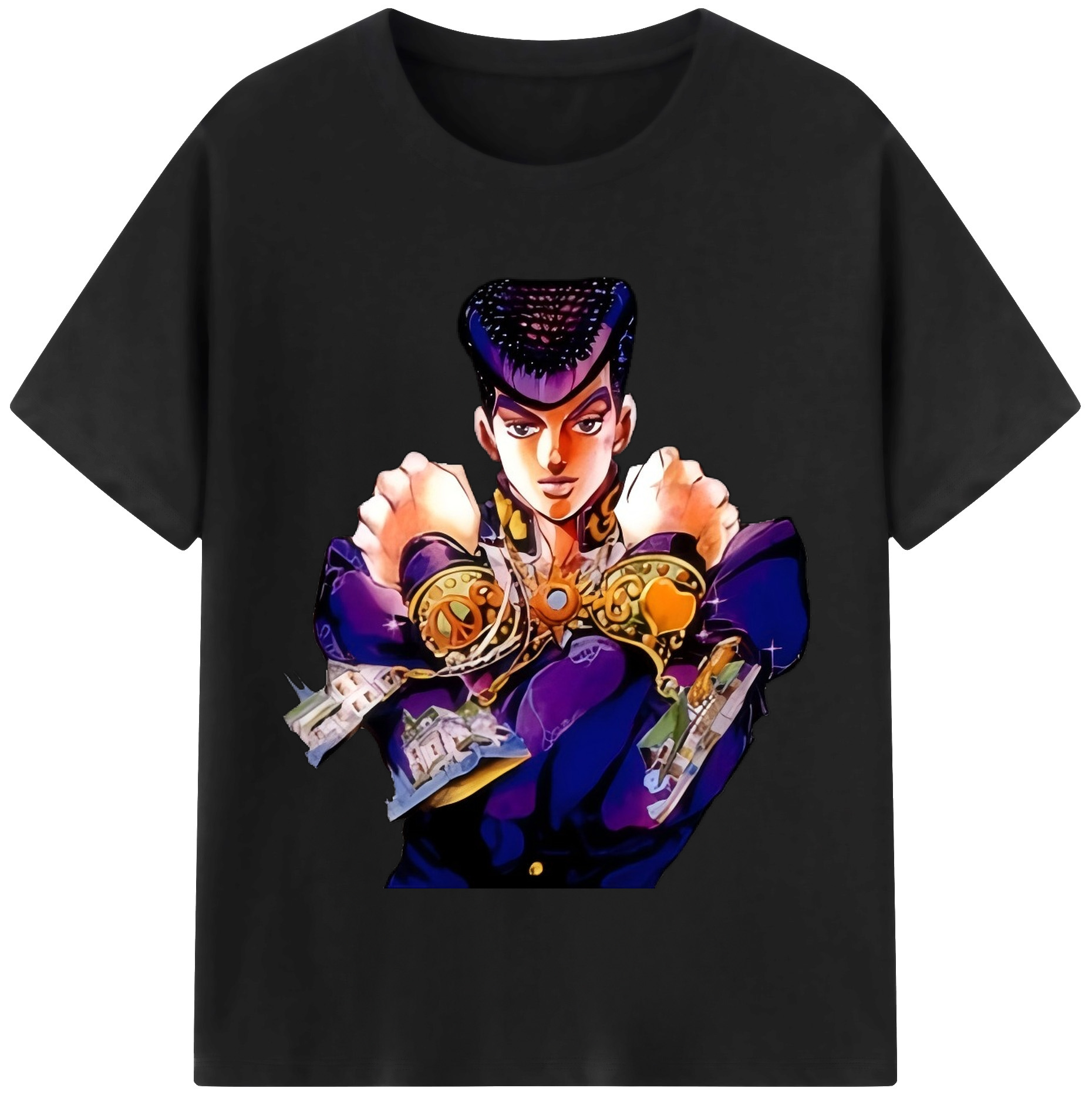 （画像用） ジョジョの奇妙な冒険 ひがしかた じょうすけ JoJo's Bizarre Adventure Higashikata Josuke 綿100％半袖Tシャツ（フロントプリント）