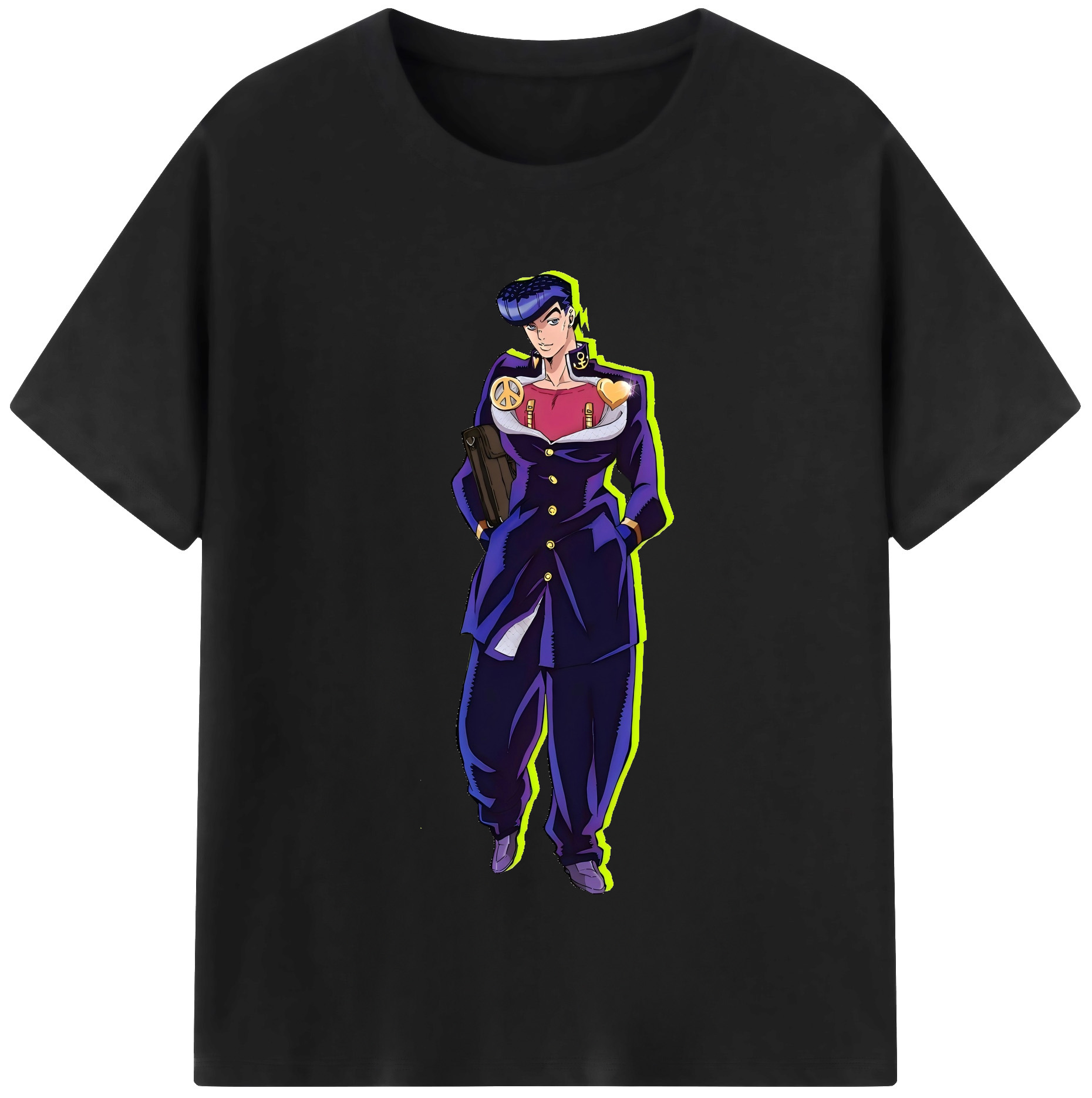 （画像用） ジョジョの奇妙な冒険 ひがしかた じょうすけ JoJo's Bizarre Adventure Higashikata Josuke 綿100％半袖Tシャツ（フロントプリント）