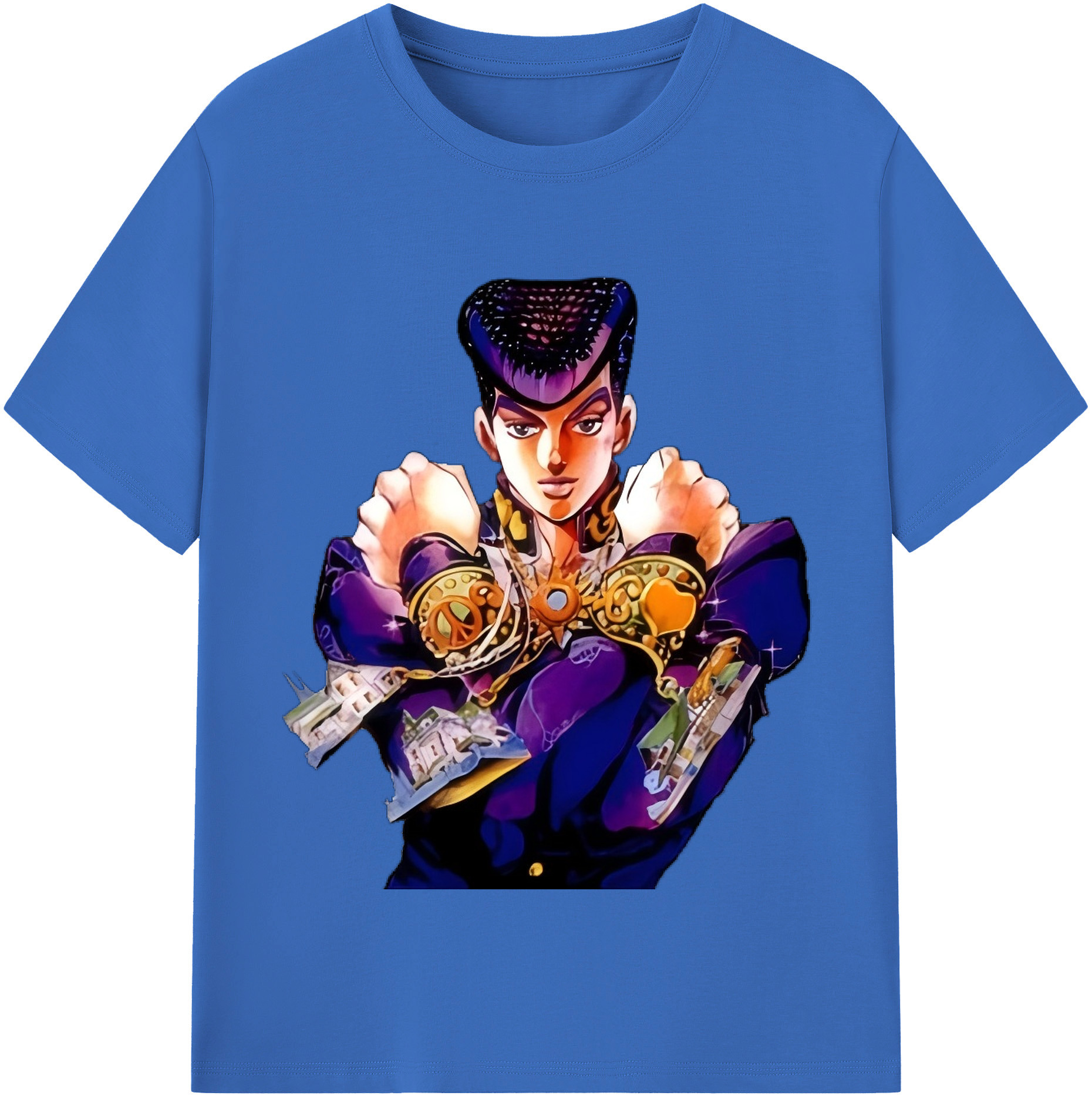 （画像用） ジョジョの奇妙な冒険 ひがしかた じょうすけ JoJo's Bizarre Adventure Higashikata Josuke 綿100％半袖Tシャツ（フロントプリント）