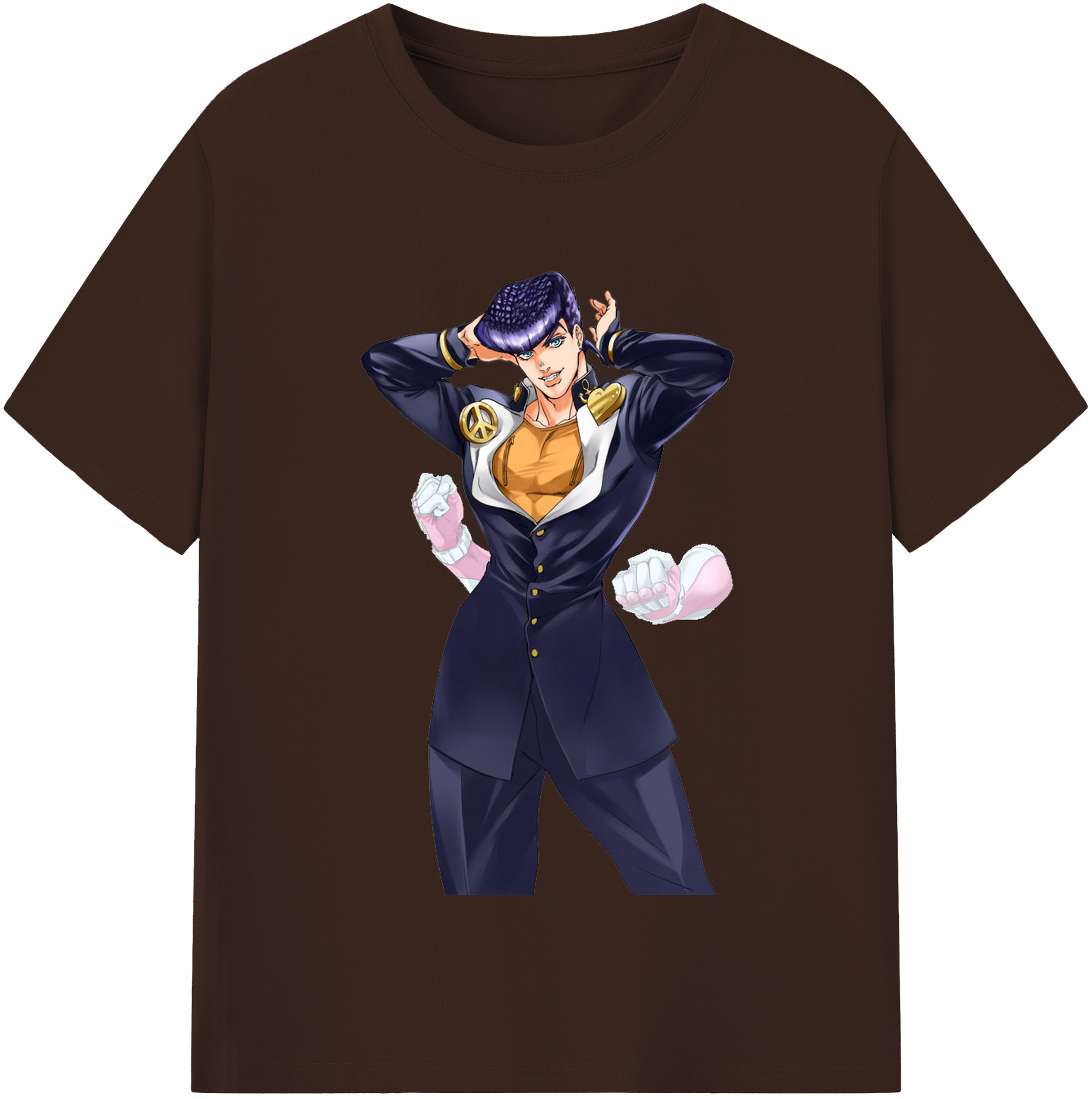 （画像用） ジョジョの奇妙な冒険 ひがしかた じょうすけ JoJo's Bizarre Adventure Higashikata Josuke 綿100％半袖Tシャツ（フロントプリント）