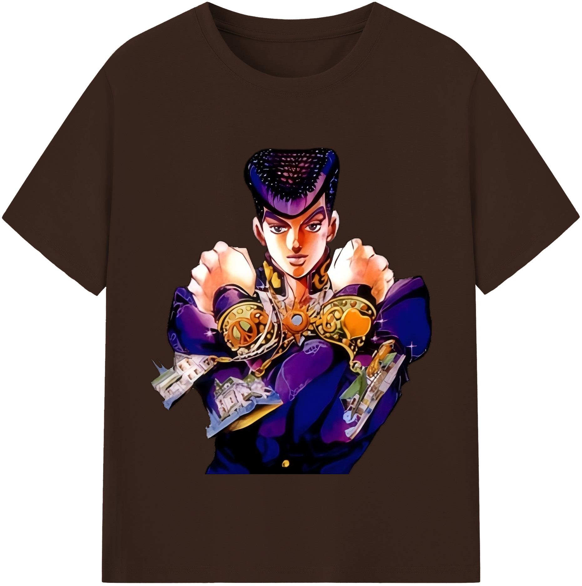 （画像用） ジョジョの奇妙な冒険 ひがしかた じょうすけ JoJo's Bizarre Adventure Higashikata Josuke 綿100％半袖Tシャツ（フロントプリント）