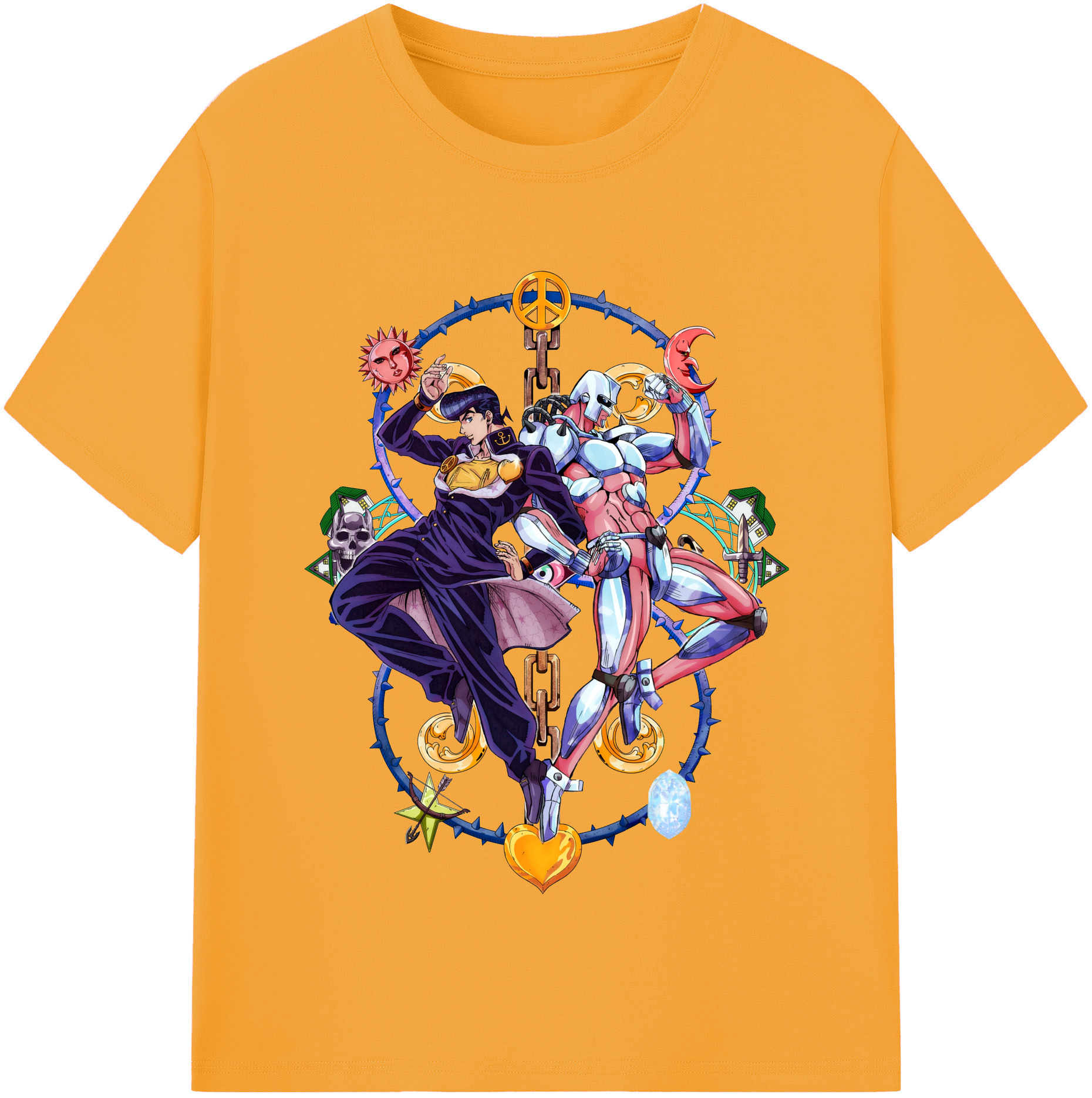 （画像用） ジョジョの奇妙な冒険 ひがしかた じょうすけ JoJo's Bizarre Adventure Higashikata Josuke 綿100％半袖Tシャツ（フロントプリント）