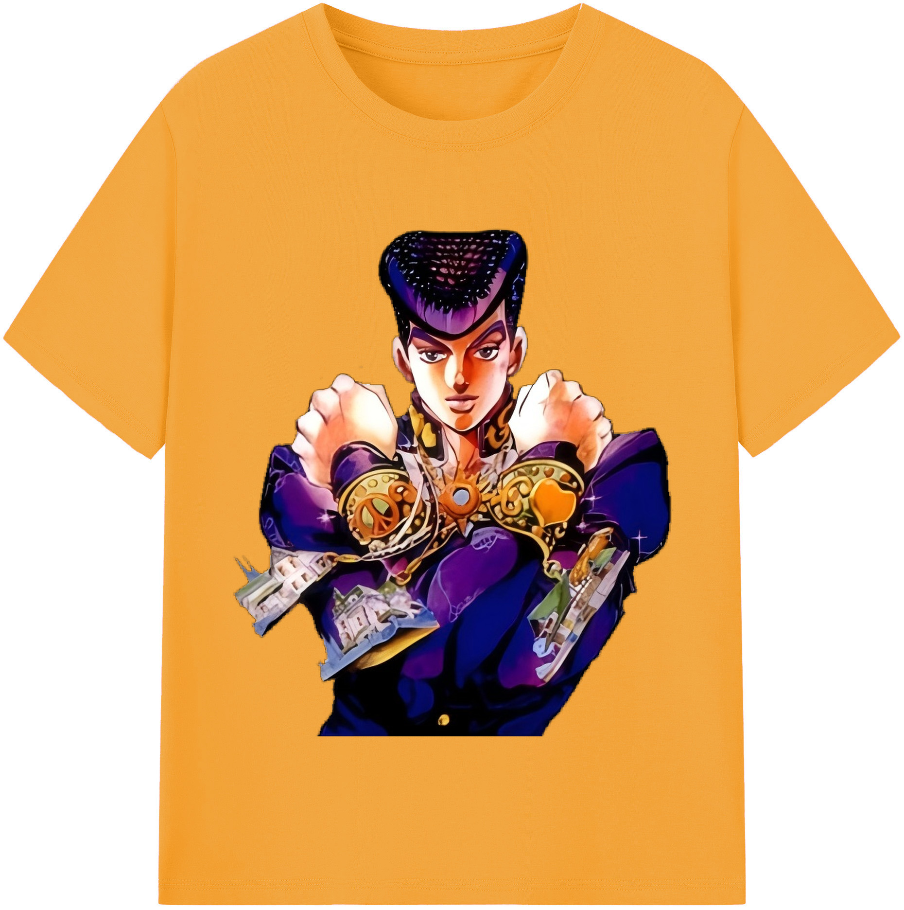 （画像用） ジョジョの奇妙な冒険 ひがしかた じょうすけ JoJo's Bizarre Adventure Higashikata Josuke 綿100％半袖Tシャツ（フロントプリント）