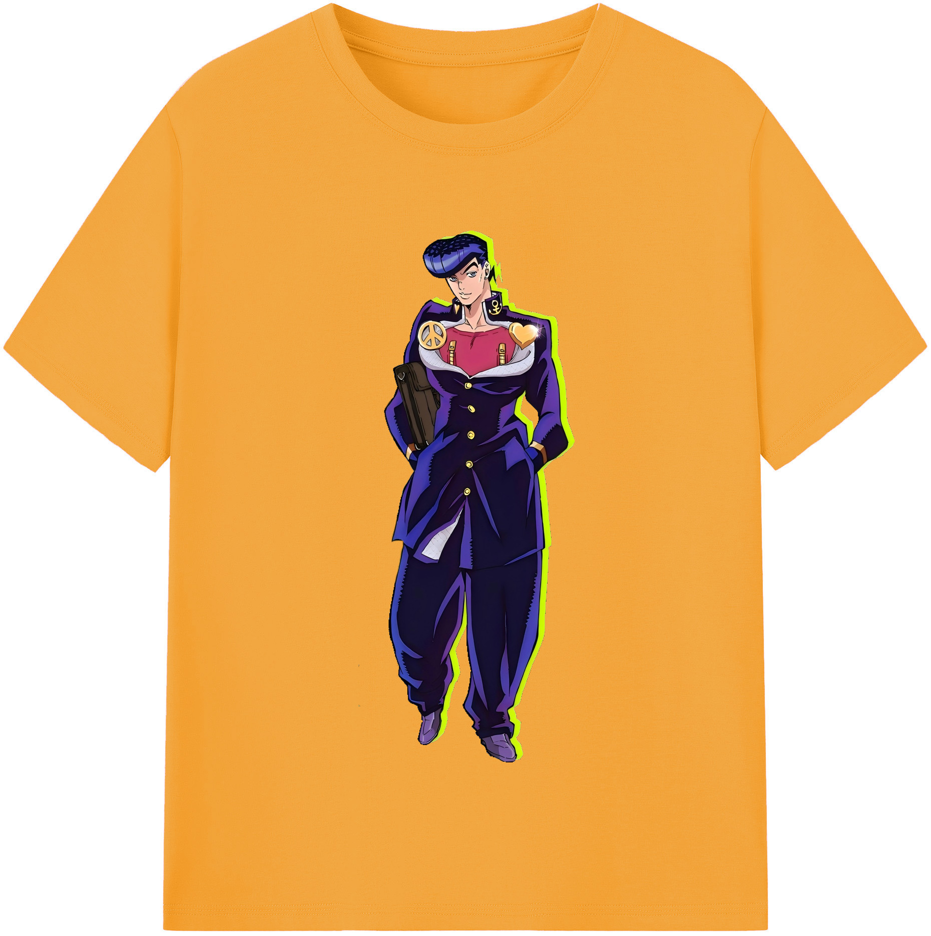 （画像用） ジョジョの奇妙な冒険 ひがしかた じょうすけ JoJo's Bizarre Adventure Higashikata Josuke 綿100％半袖Tシャツ（フロントプリント）