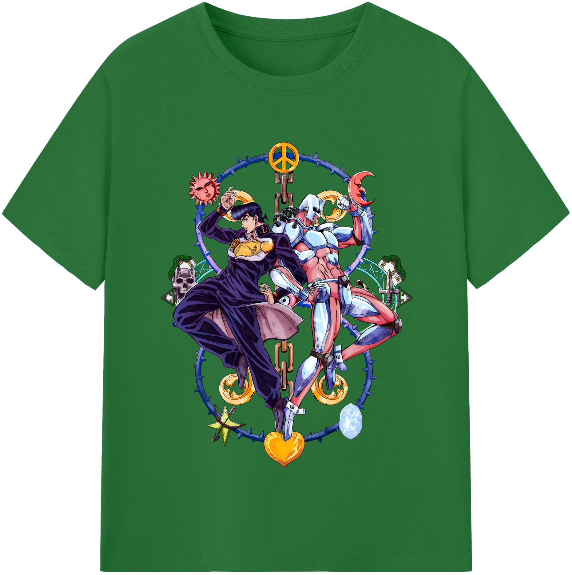（画像用） ジョジョの奇妙な冒険 ひがしかた じょうすけ JoJo's Bizarre Adventure Higashikata Josuke 綿100％半袖Tシャツ（フロントプリント）