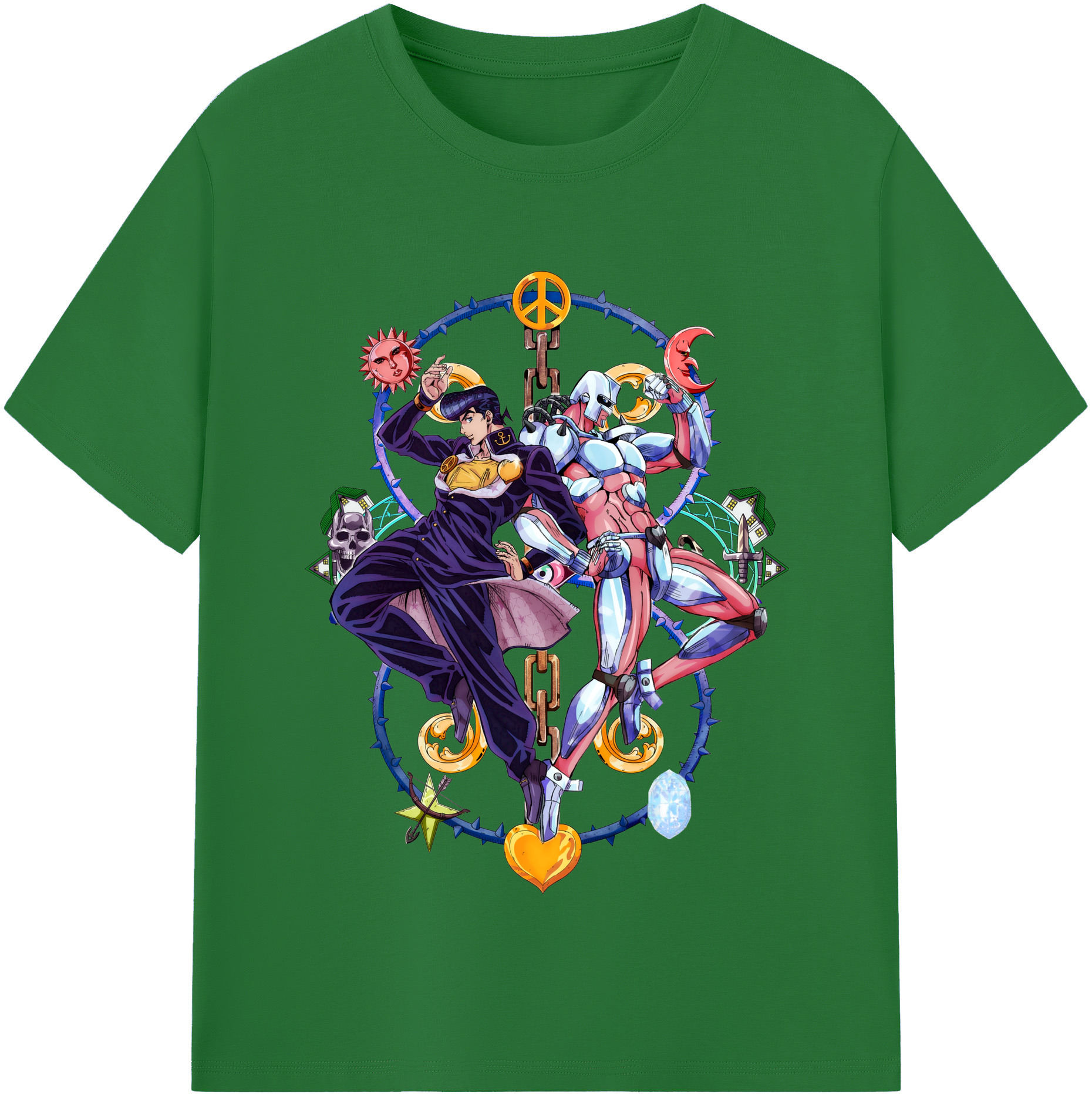 （画像用） ジョジョの奇妙な冒険 ひがしかた じょうすけ JoJo's Bizarre Adventure Higashikata Josuke 綿100％半袖Tシャツ（フロントプリント）