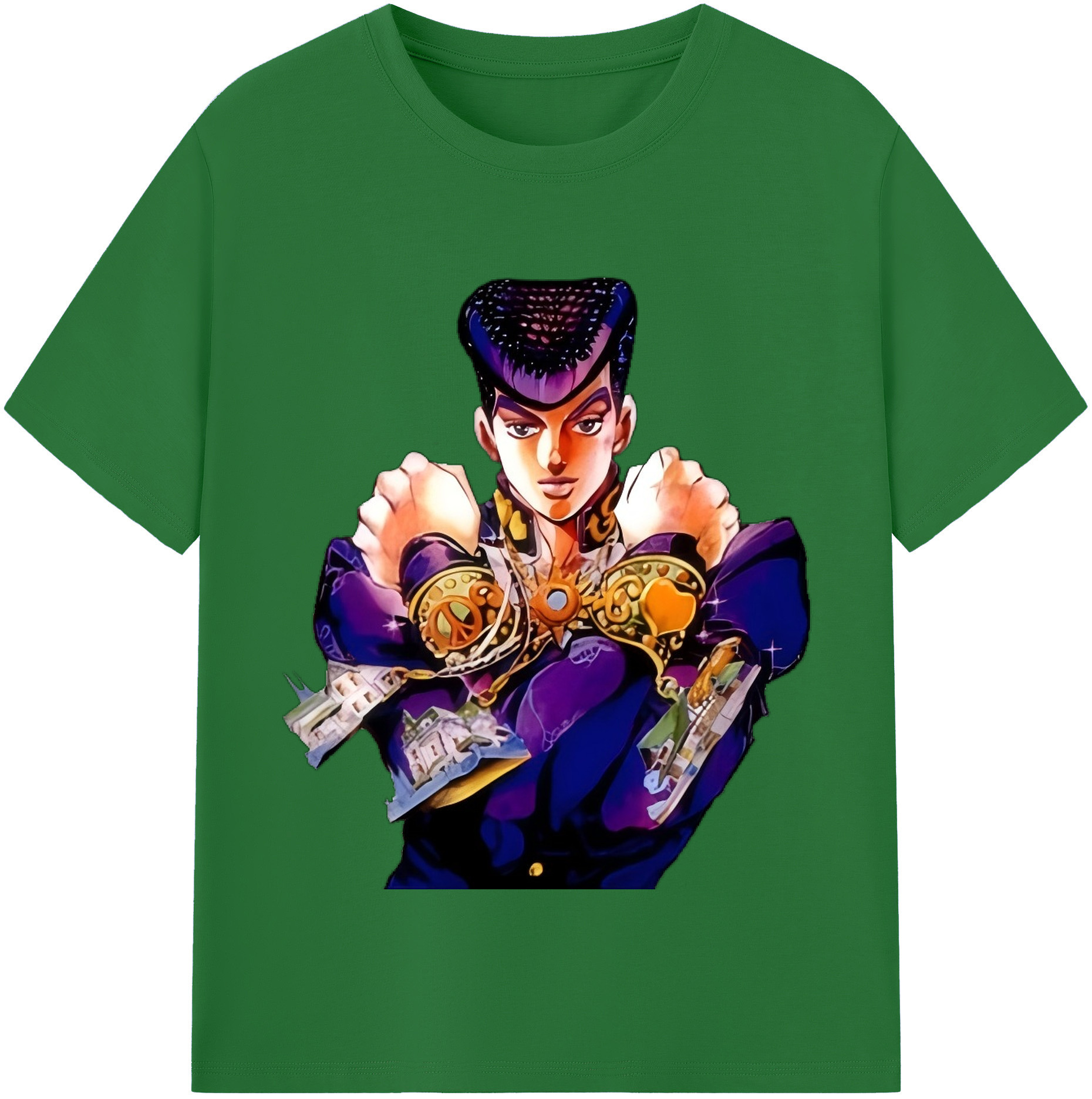 （画像用） ジョジョの奇妙な冒険 ひがしかた じょうすけ JoJo's Bizarre Adventure Higashikata Josuke 綿100％半袖Tシャツ（フロントプリント）