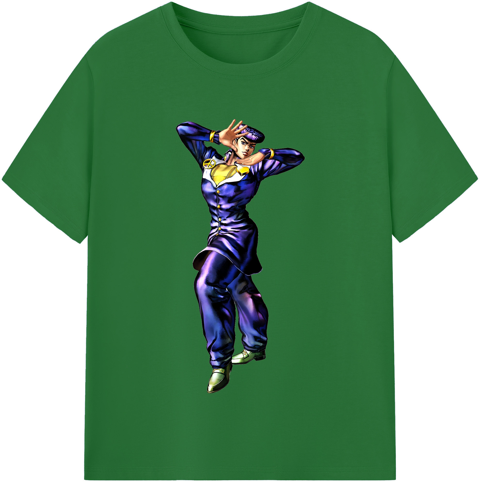 （画像用） ジョジョの奇妙な冒険 ひがしかた じょうすけ JoJo's Bizarre Adventure Higashikata Josuke 綿100％半袖Tシャツ（フロントプリント）